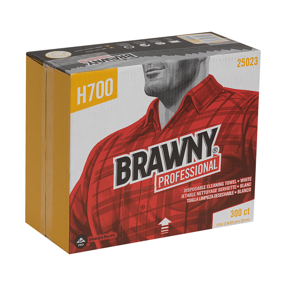 מגבות ניקוי חד פעמיות BRAWNY® PROFESSIONAL H700 מבית GP PRO (ג'ורג'יה פסיפיק), אריזה שטוחה, לבן, 300 מגבות בקופסה