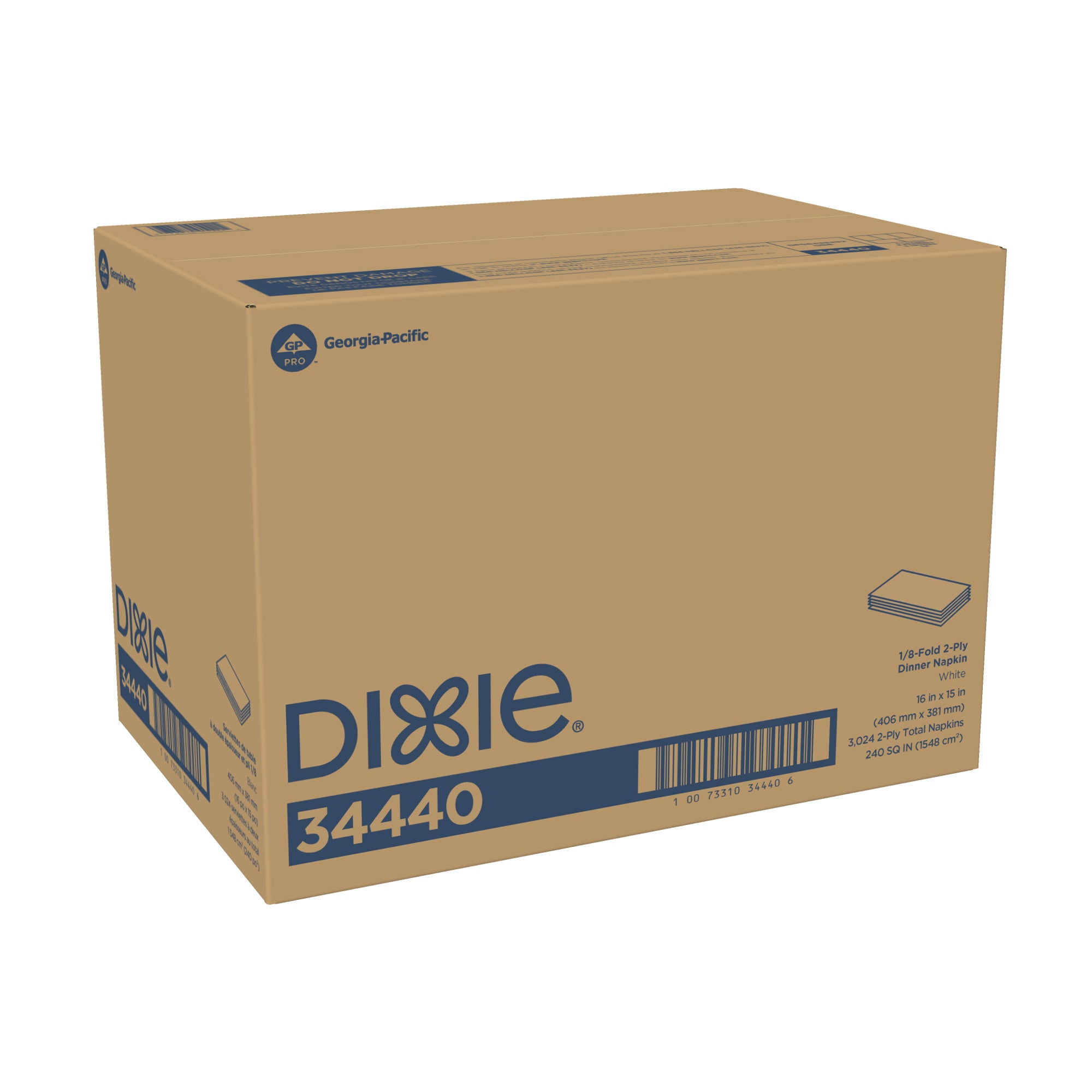 מפית ארוחת ערב 2 שכבות GP PRO DIXIE, קיפול 1/8, לבן, 3024 מפיות למארז