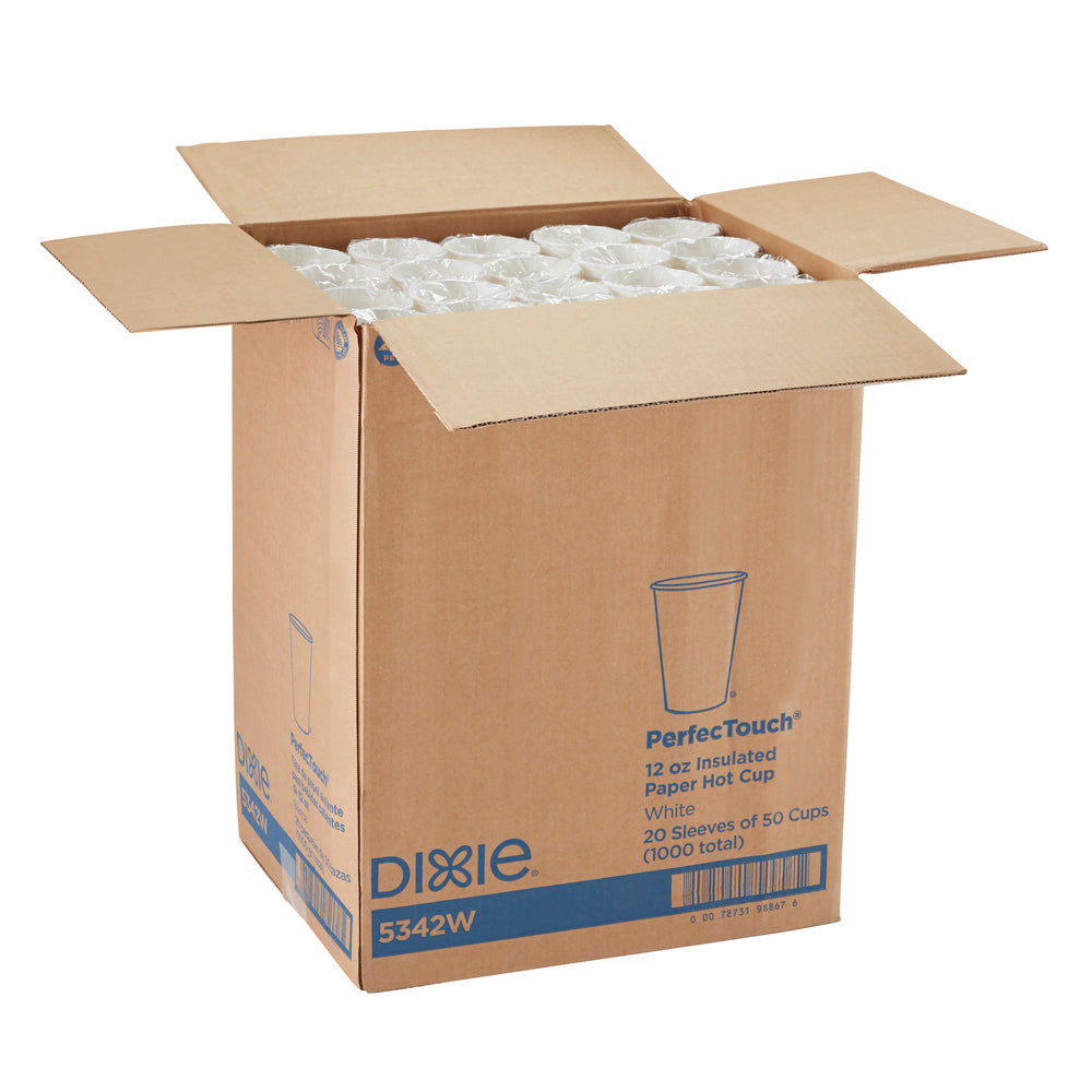 כוסות קפה חם מנייר מבודד DIXIE® PERFECTOUCH® 12 OZ מבית GP PRO (ג'ורג'יה פסיפיק), מתאימות למכסים גדולים, לבן, 1,000 כוסות לכל מארז