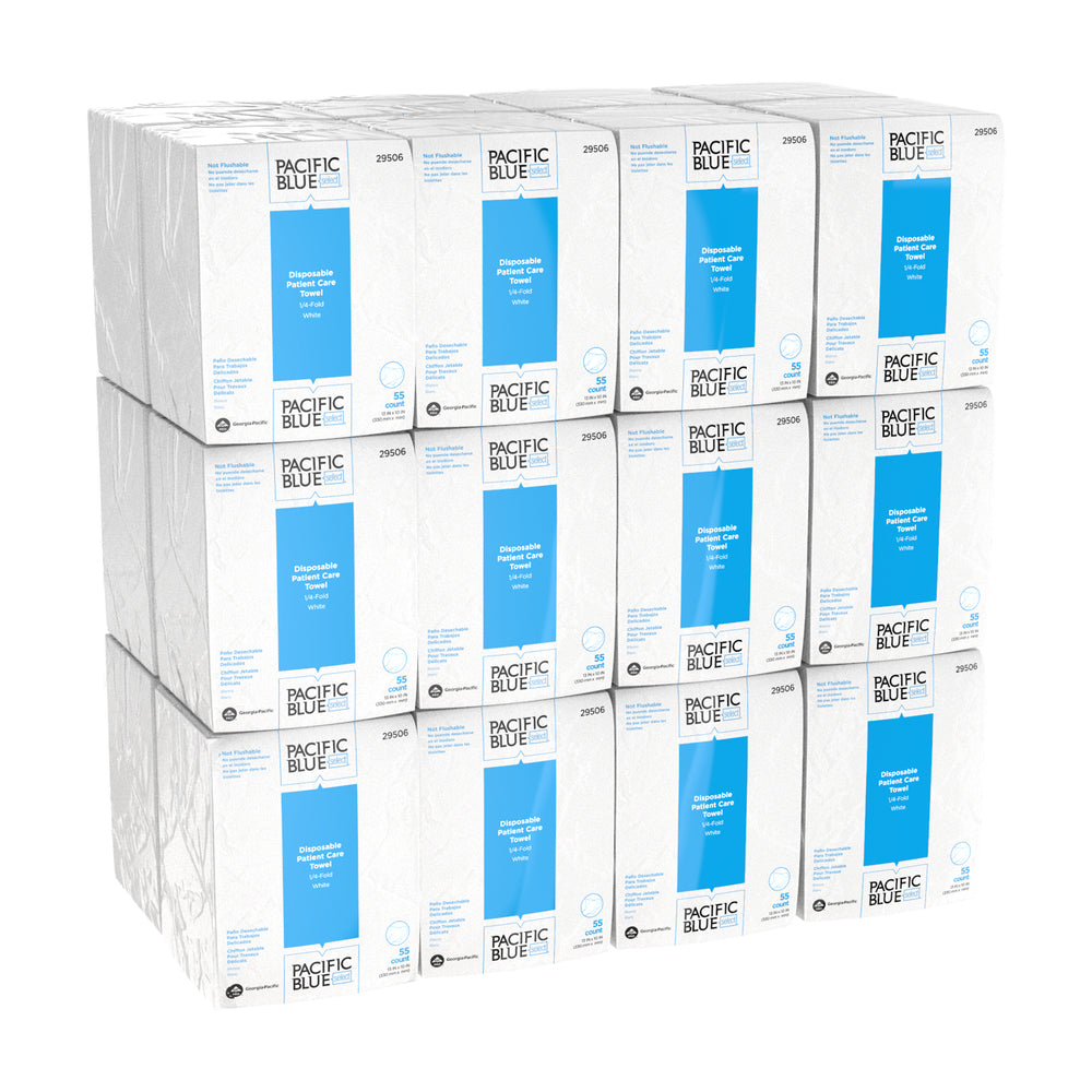 מטלית רחצה חד פעמית לטיפול בחולים, PACIFIC BLUE SELECT # A300 מבית GP PRO קיפול 1/4, לבן, (24 חבילות של 55 מגבות סהכ 1,320 מגבות)