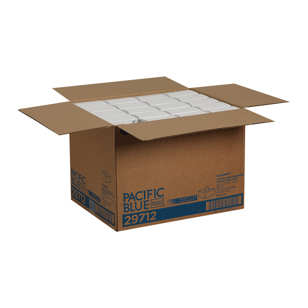 PACIFIC BLUE BASIC™ ACUWIPE® מגבי עבודה עדינים חד שכבתיים ממוחזרים מבית GP PRO, קטנים, לבנים, (60 קופסאות של 280 מגבות סהכ 16,800 מגבות)