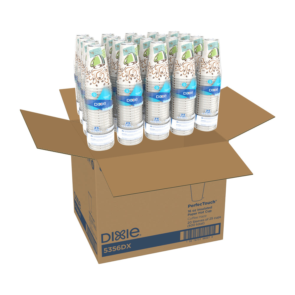 כוסות קפה חם מנייר מבודד DIXIE® PERFECTOUCH® 16 OZ מבית GP PRO (ג'ורג'יה פסיפיק), מתאימות למכסים גדולים, ערפל קפה, 500 כוסות לכל מארז
