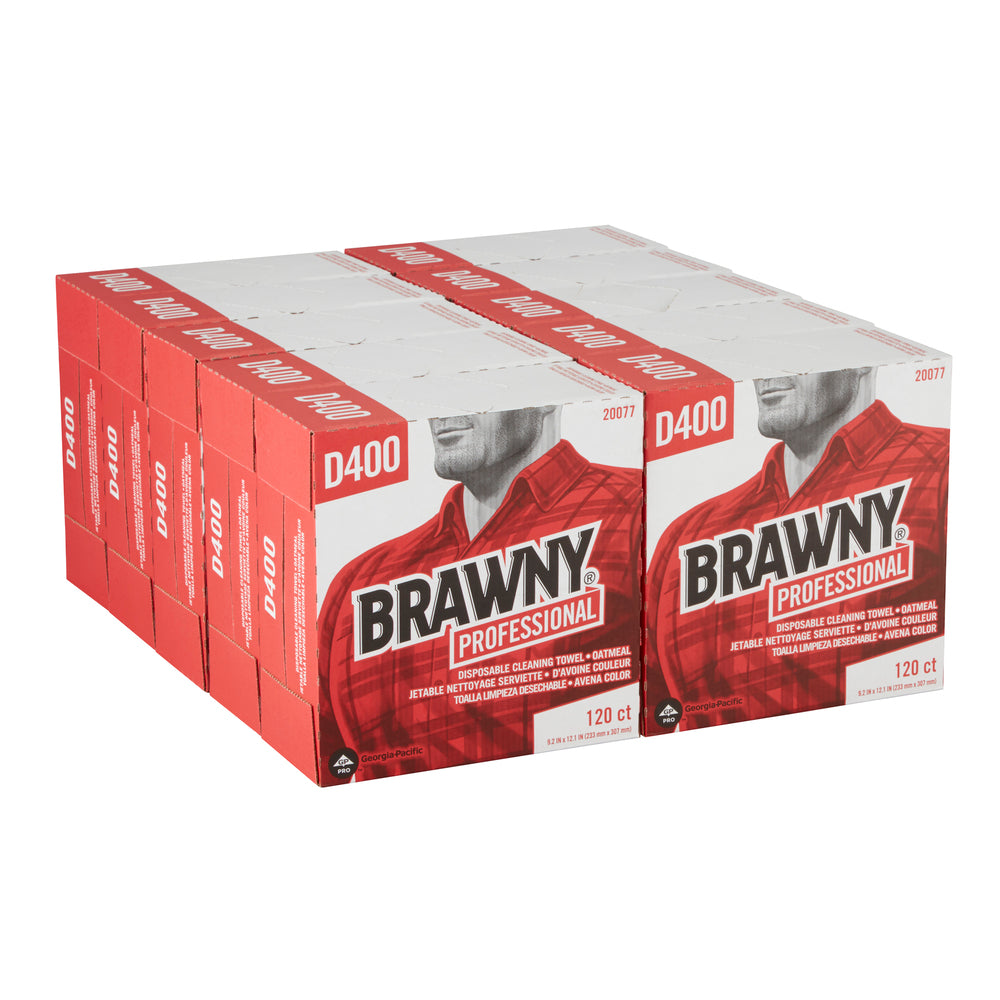 מגבות ניקוי חד פעמיות BRAWNY® PROFESSIONAL D400 מבית GP PRO (ג'ורג'יה פסיפיק), קופסה גבוהה, שיבולת שועל, (10 קופסאות של 120 מגבות סהכ 1,200 מגבות)