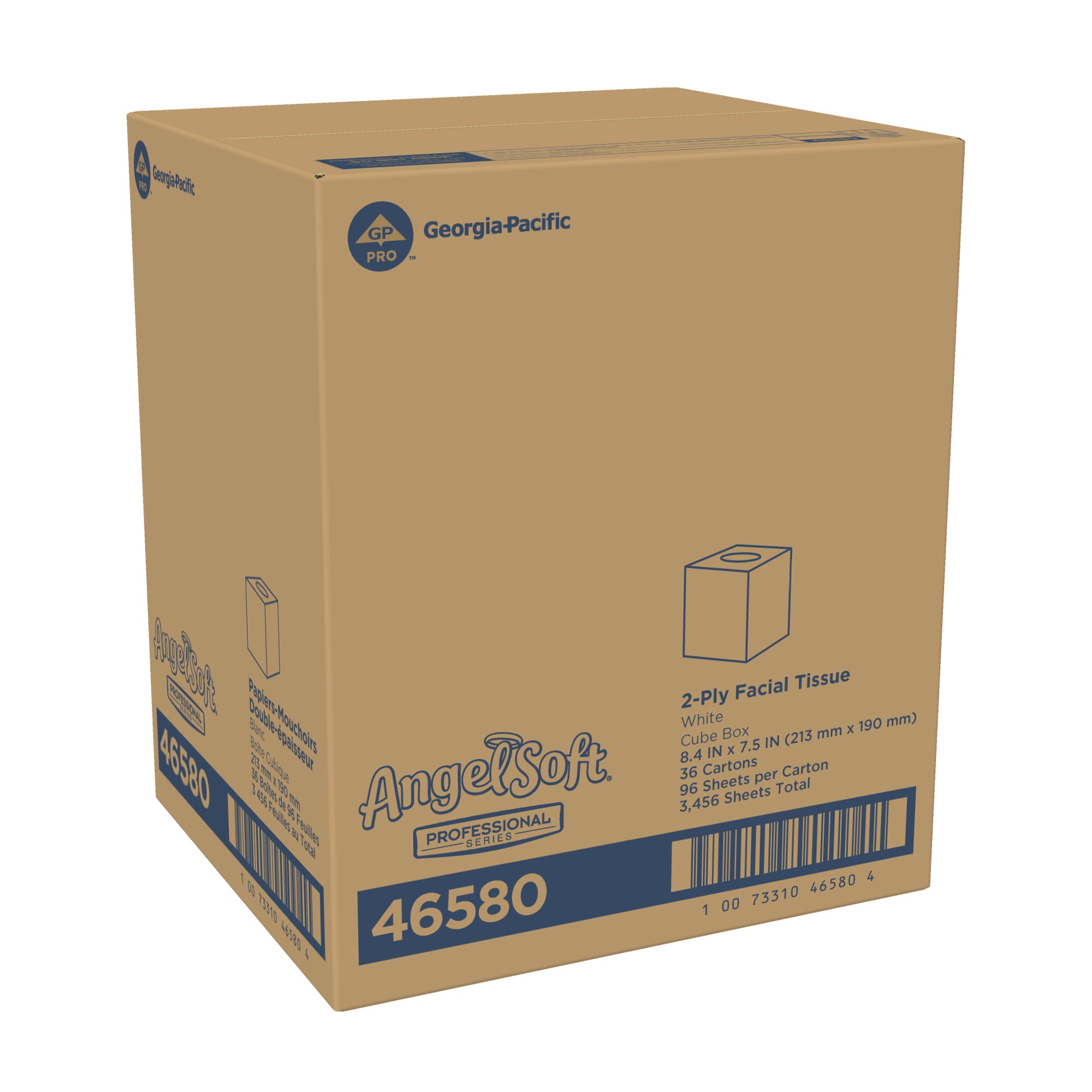 רקמת פנים מהסדרה המקצועית של ®Angel Soft Professional דו-שכבתית מאת GP PRO (ג'ורג'יה פסיפיק), קופסת קוביות, (36 קופסאות של 96 גליונות סהכ 3,456 גליונות)