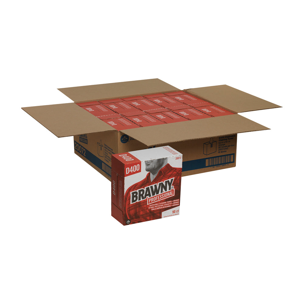 מגבות ניקוי חד פעמיות BRAWNY® PROFESSIONAL D400 מבית GP PRO (ג'ורג'יה פסיפיק), קופסה גבוהה, כתום, (10 קופסאות של 90 מגבות סהכ 900 מגבות)