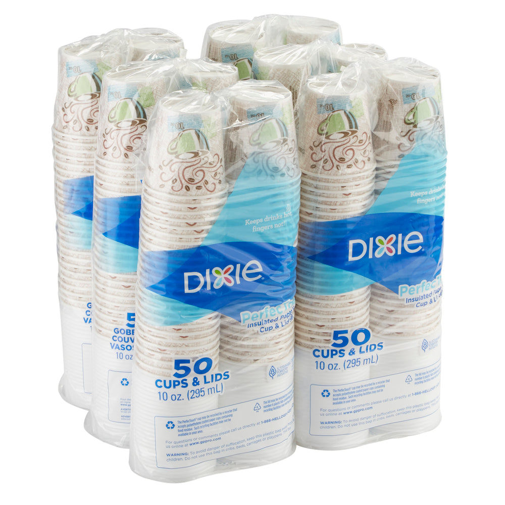 ערכות כוסות ומכסים קפה חם מנייר מבודד DIXIE® PERFECTOUCH® 10 OZ מבית GP PRO, קפה ערפל קפה, 300 כוסות ו -300 מכסים לכל מארז