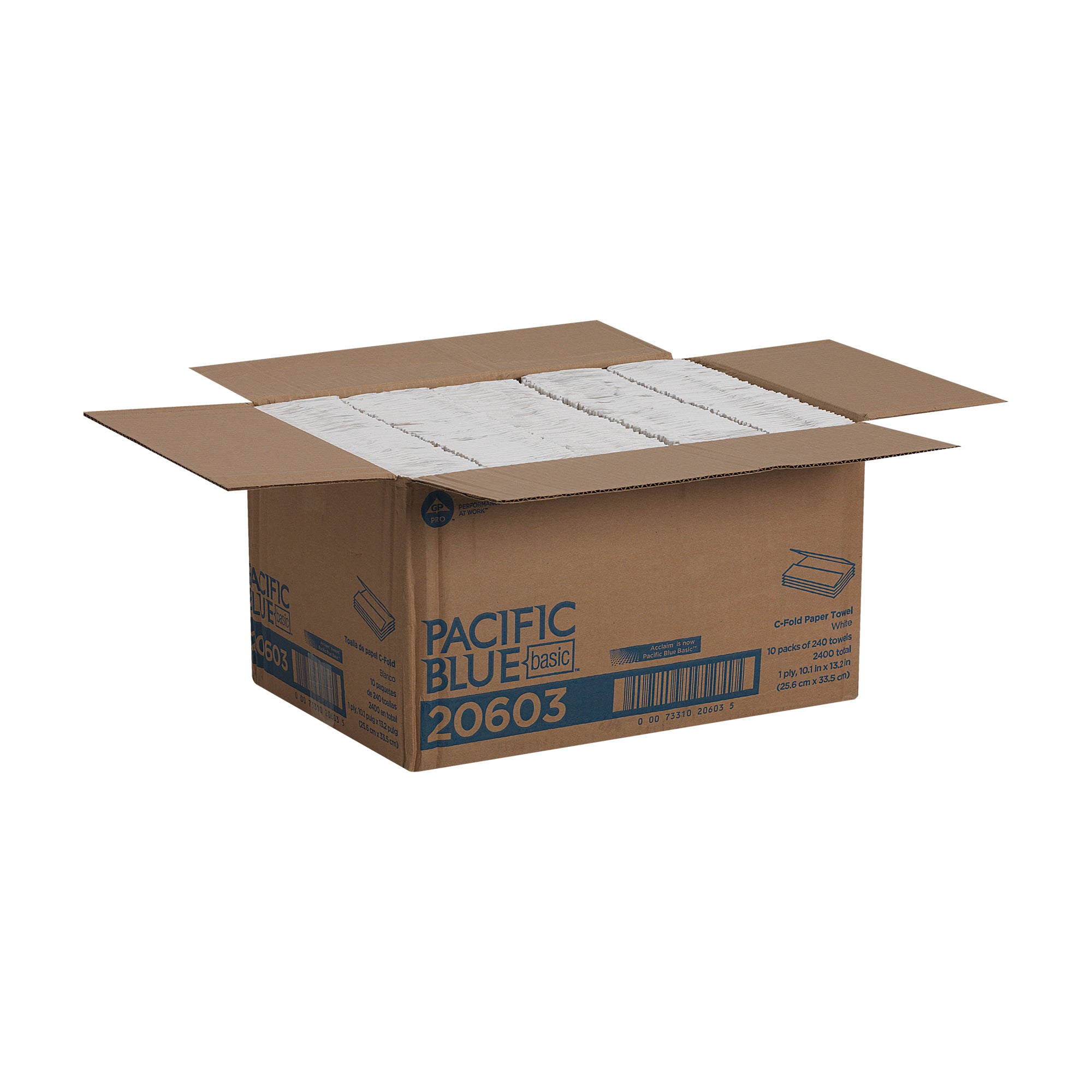 מגבות נייר PACIFIC BLUE BASIC™ קיפול C מבית GP PRO (ג'ורג'יה פסיפיק), לבן, (10 חבילות של 240 גליונות סהכ 2400 גליונות)