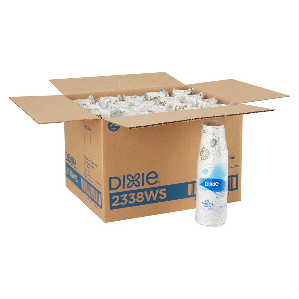 כוסות חמות מנייר DIXIE® 8 OZ מבית GP PRO (ג'ורג'יה פסיפיק), מתאימות למכסים קטנים, איור עלים®, 500 כוסות לכל מארז
