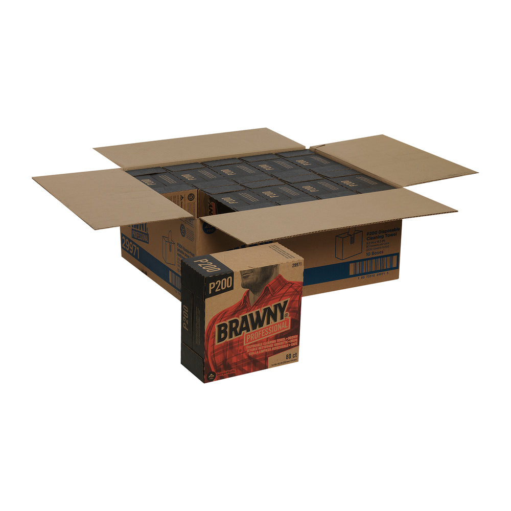 מגבות ניקוי חד פעמיות BRAWNY® PROFESSIONAL P300 מבית GP PRO (ג'ורג'יה פסיפיק), קופסה גבוהה, חום, (10 קופסאות של 80 מגבות סהכ 800 מגבות)