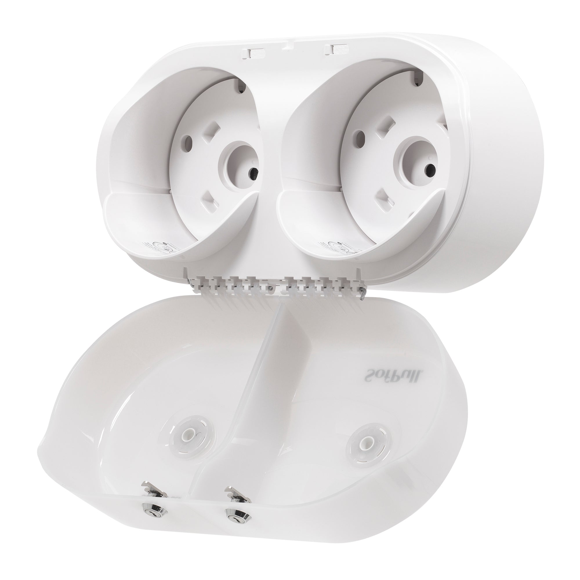 מתקן נייר טואלט מיני מסוג SOFPULL® עם שני גלילים זה לצד זה מבית GP PRO (ג'ורג'יה פסיפיק), לבן, מתקן אחד