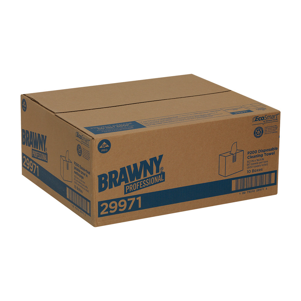 מגבות ניקוי חד פעמיות BRAWNY® PROFESSIONAL P300 מבית GP PRO (ג'ורג'יה פסיפיק), קופסה גבוהה, חום, (10 קופסאות של 80 מגבות סהכ 800 מגבות)