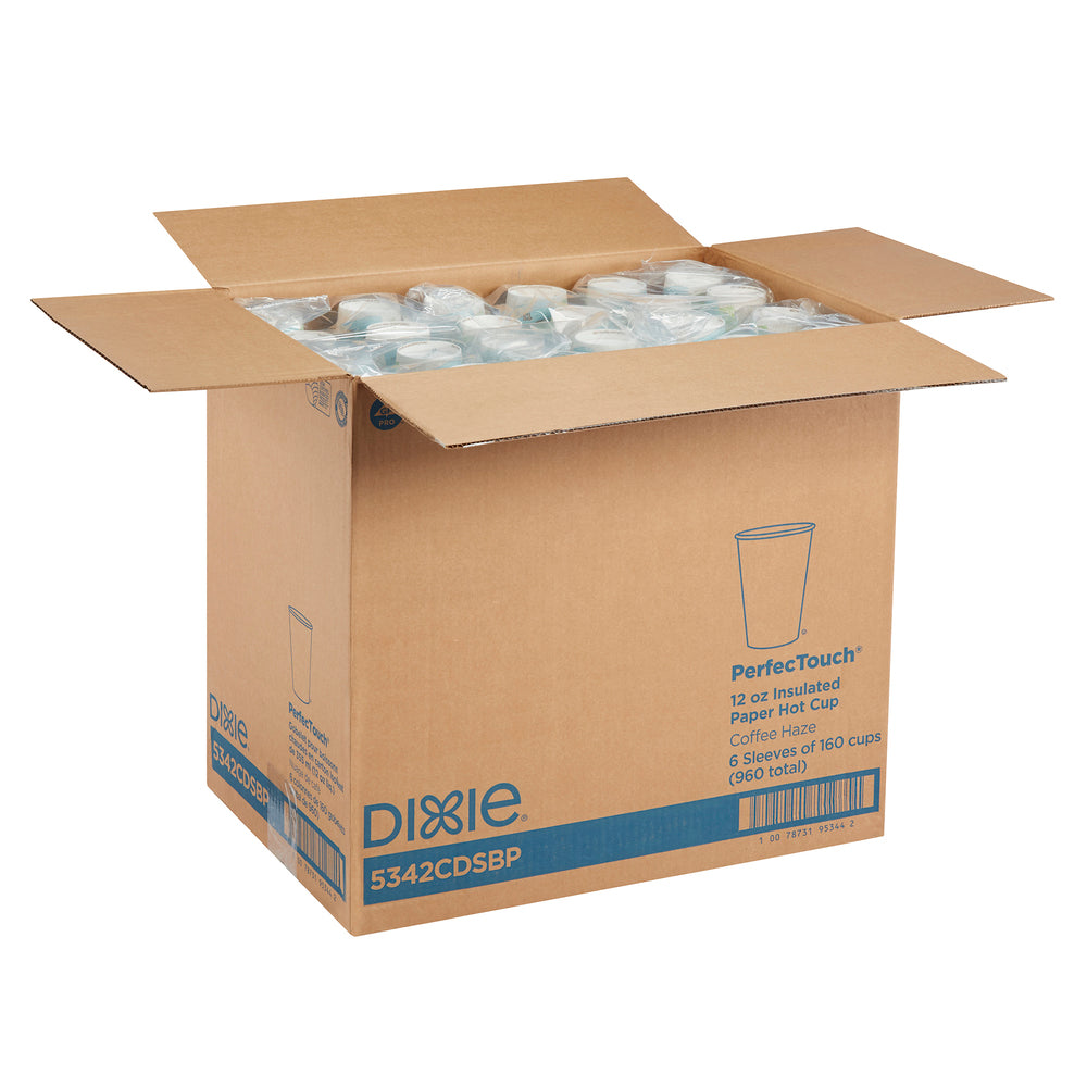 כוסות קפה חם מנייר מבודד DIXIE® PERFECTOUCH® 12 OZ מבית GP PRO (ג'ורג'יה פסיפיק), מתאימות למכסים גדולים, ערפל קפה, 960 כוסות לכל מארז