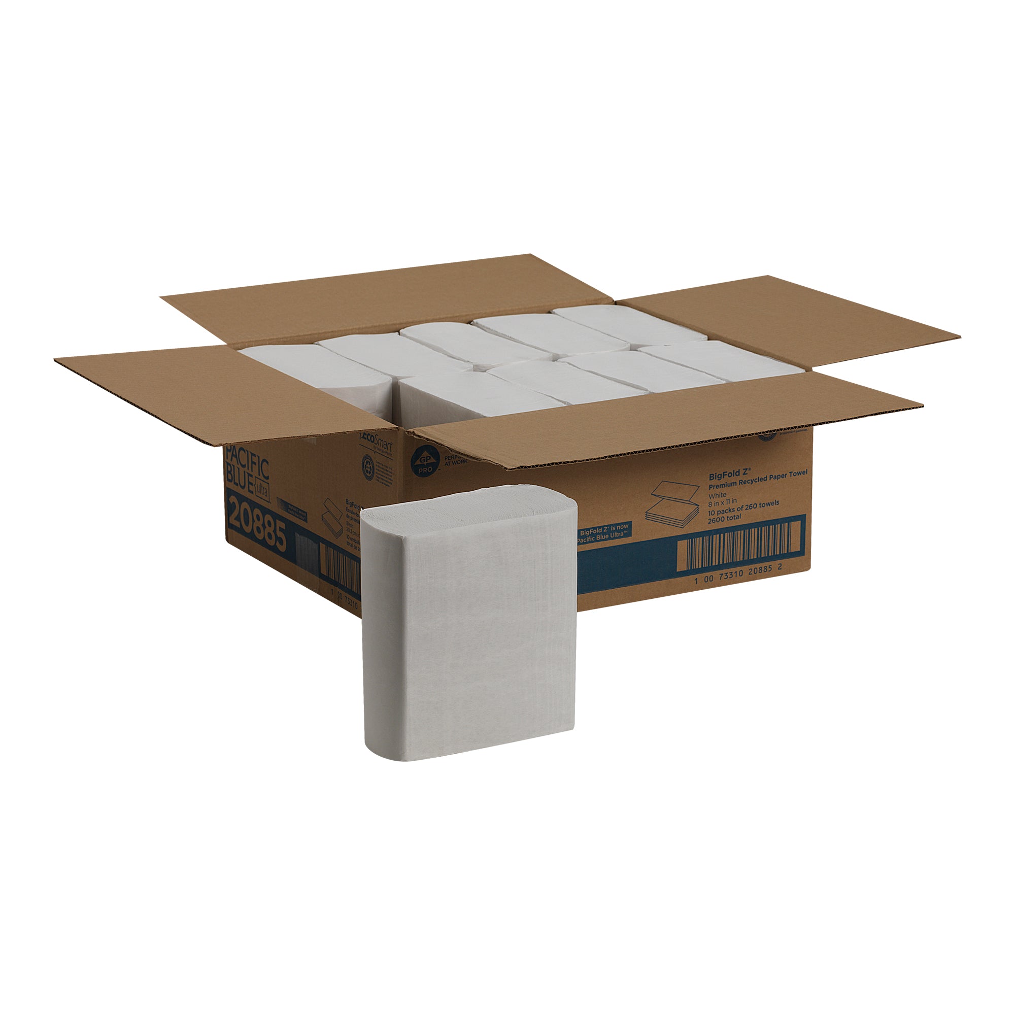 מגבת נייר Pacific Blue Ultra™ בקיפול Z (בעבר BIGFOLD® Z), לבן, 2,600 מגבות לכל מארז