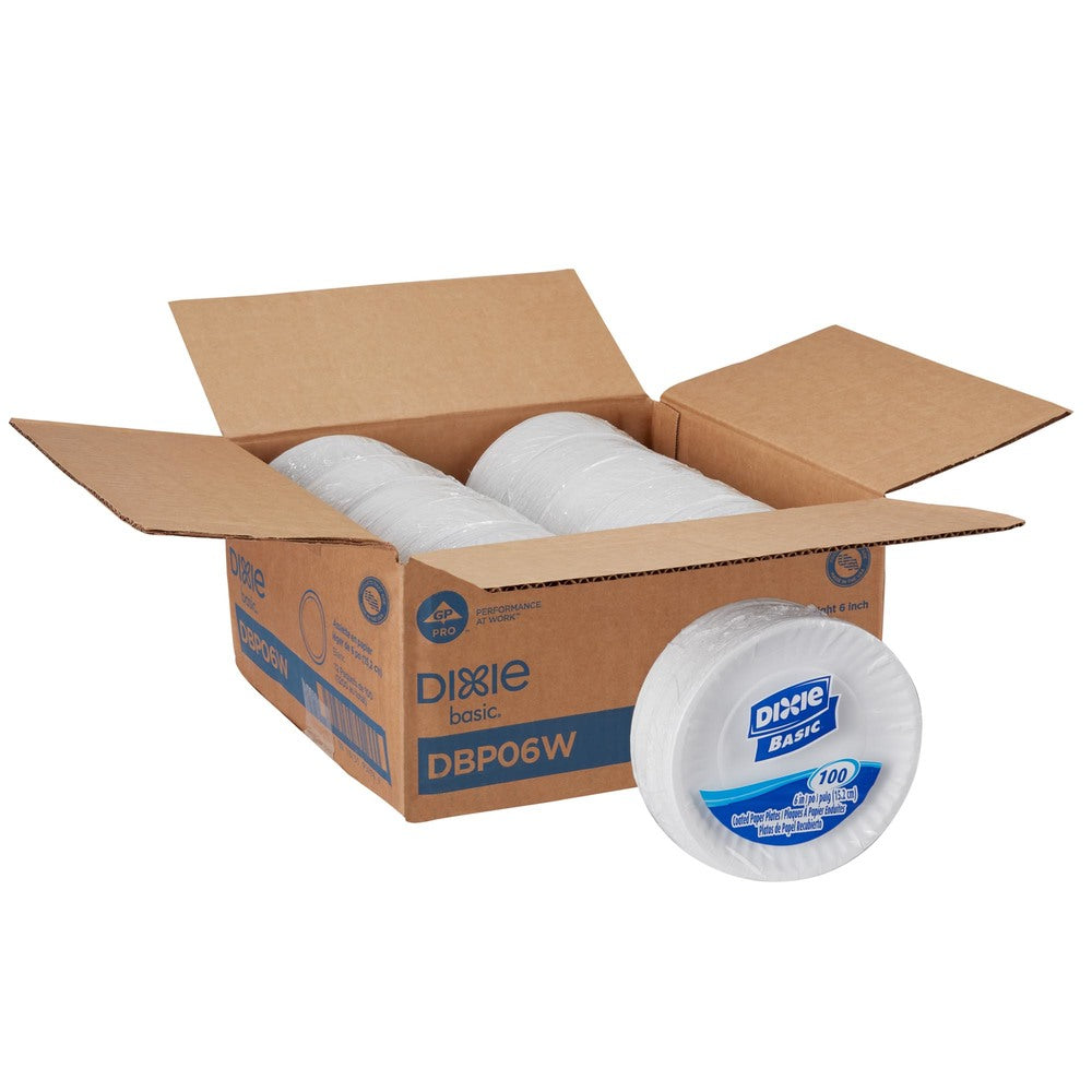 צלחות נייר (IN 6) מסדרת DIXIE BASIC® מבית GP PRO (ג'ורג'יה פסיפיק), לבן, 1,200 צלחות לכל מארז