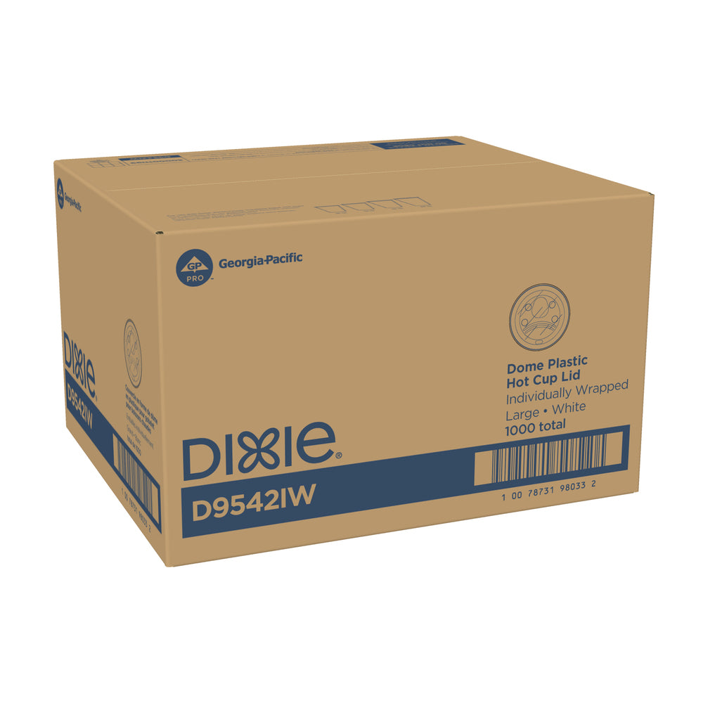 מכסי כוס חמה מפלסטיק DIXIE® DOME, גדולים, לבנים, 1,000 מכסים עטופים בנפרד לכל מארז