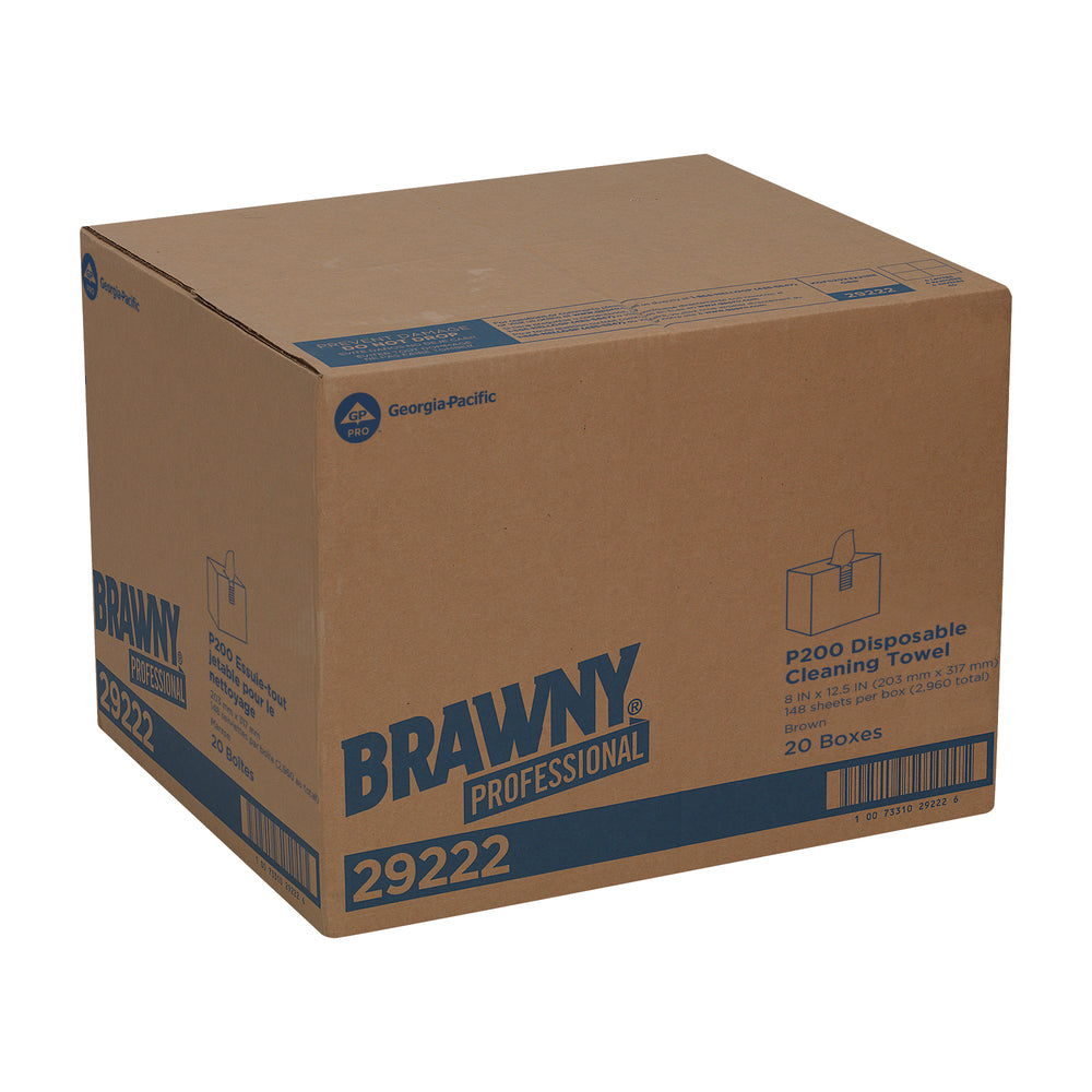 מגבות ניקוי חד פעמיות מסוג BRAWNY® PROFESSIONAL P200 מבית GP PRO (ג'ורג'יה פסיפיק), קיפול ¼, חום, (20 קופסאות של 148 מגבות סהכ 2,960 מגבות)