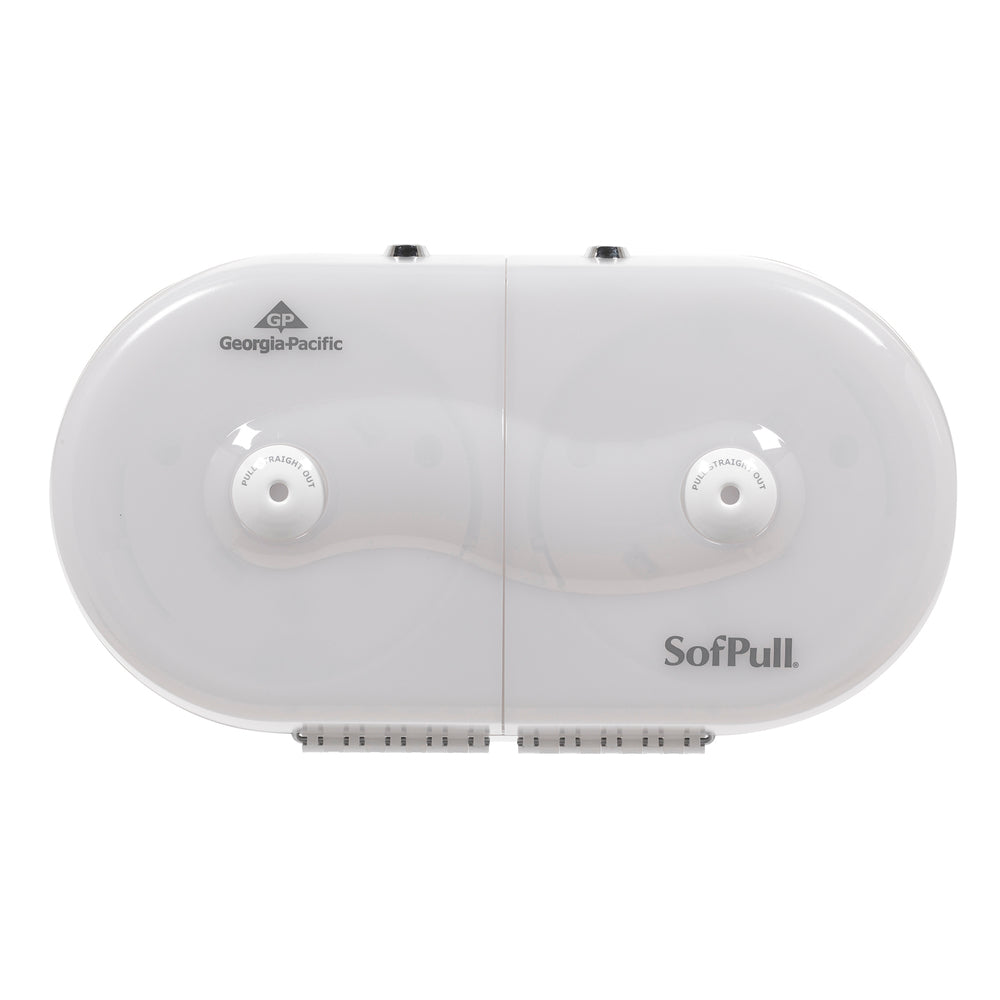 מתקן נייר טואלט מיני מסוג SOFPULL® עם שני גלילים זה לצד זה מבית GP PRO (ג'ורג'יה פסיפיק), לבן, מתקן אחד