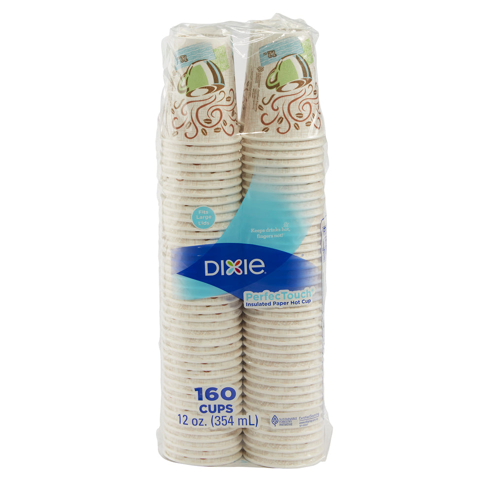 כוסות קפה חם מנייר מבודד DIXIE® PERFECTOUCH® 12 OZ מבית GP PRO (ג'ורג'יה פסיפיק), מתאימות למכסים גדולים, ערפל קפה, 960 כוסות לכל מארז