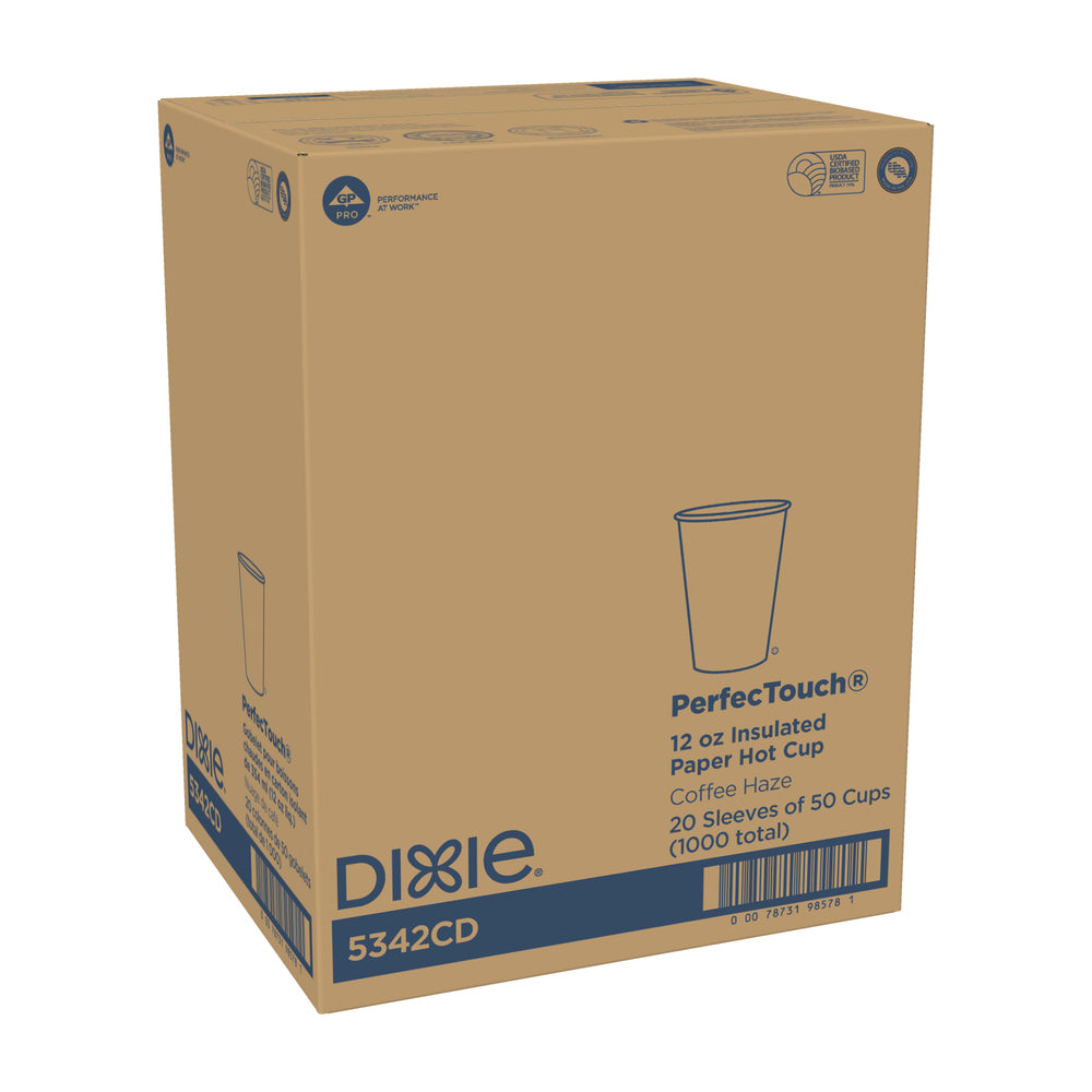 כוסות קפה חם מנייר מבודד DIXIE® PERFECTOUCH® 12 OZ מבית GP PRO (ג'ורג'יה פסיפיק), מתאימות למכסים גדולים, ערפל קפה, 1,000 כוסות/מארז