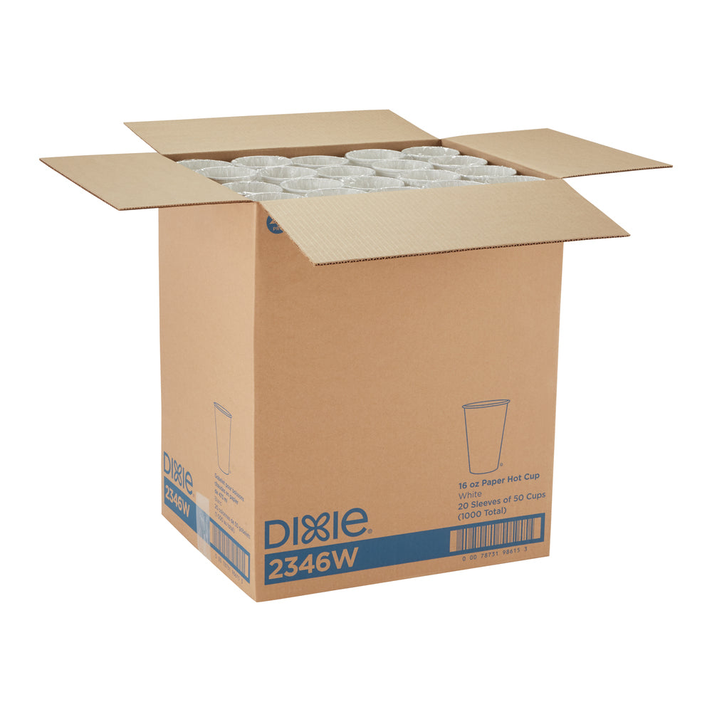 כוסות חמות מנייר DIXIE® 16 OZ מבית GP PRO (ג'ורג'יה פסיפיק), מתאימות למכסים גדולים, לבן, 1,000 כוסות לכל מארז