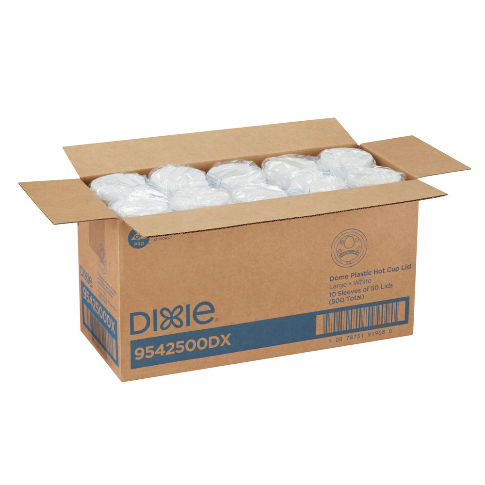 מכסי כוס חמה מפלסטיק DIXIE® DOME מבית GP PRO (ג'ורג'יה-פסיפיק), גדולים, לבנים, 500 מכסים לכל מארז