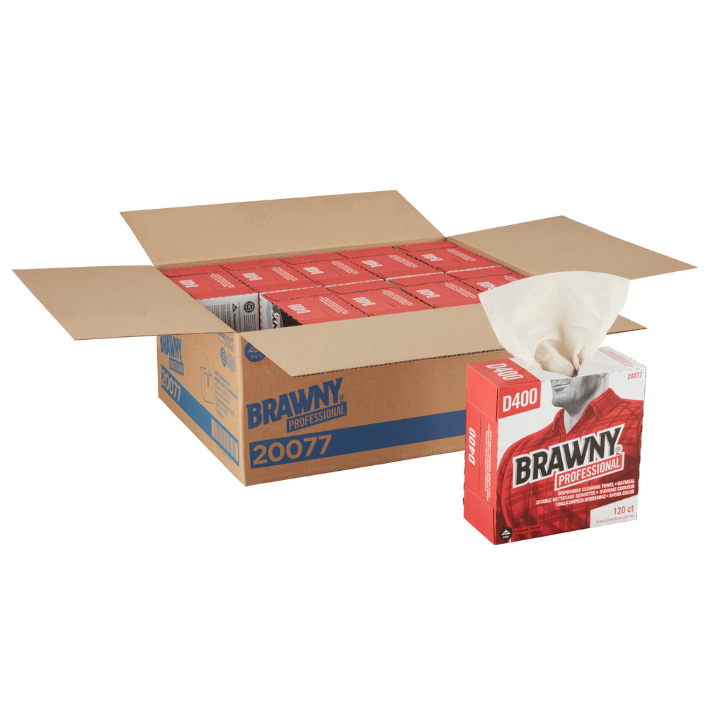 מגבות ניקוי חד פעמיות BRAWNY® PROFESSIONAL D400 מבית GP PRO (ג'ורג'יה פסיפיק), קופסה גבוהה, שיבולת שועל, (10 קופסאות של 120 מגבות סהכ 1,200 מגבות)