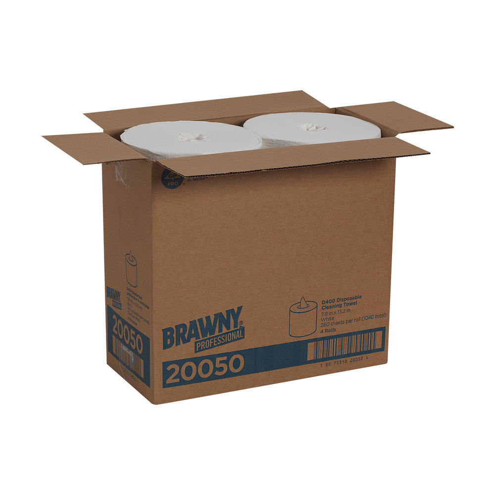 מגבות ניקוי חד פעמיות BRAWNY® PROFESSIONAL D400 מבית GP PRO (ג'ורג'יה פסיפיק), לבן, (4 גלילים של 218.76 מטר סהכ 875.03 מטר) 1040 מגבות למארז