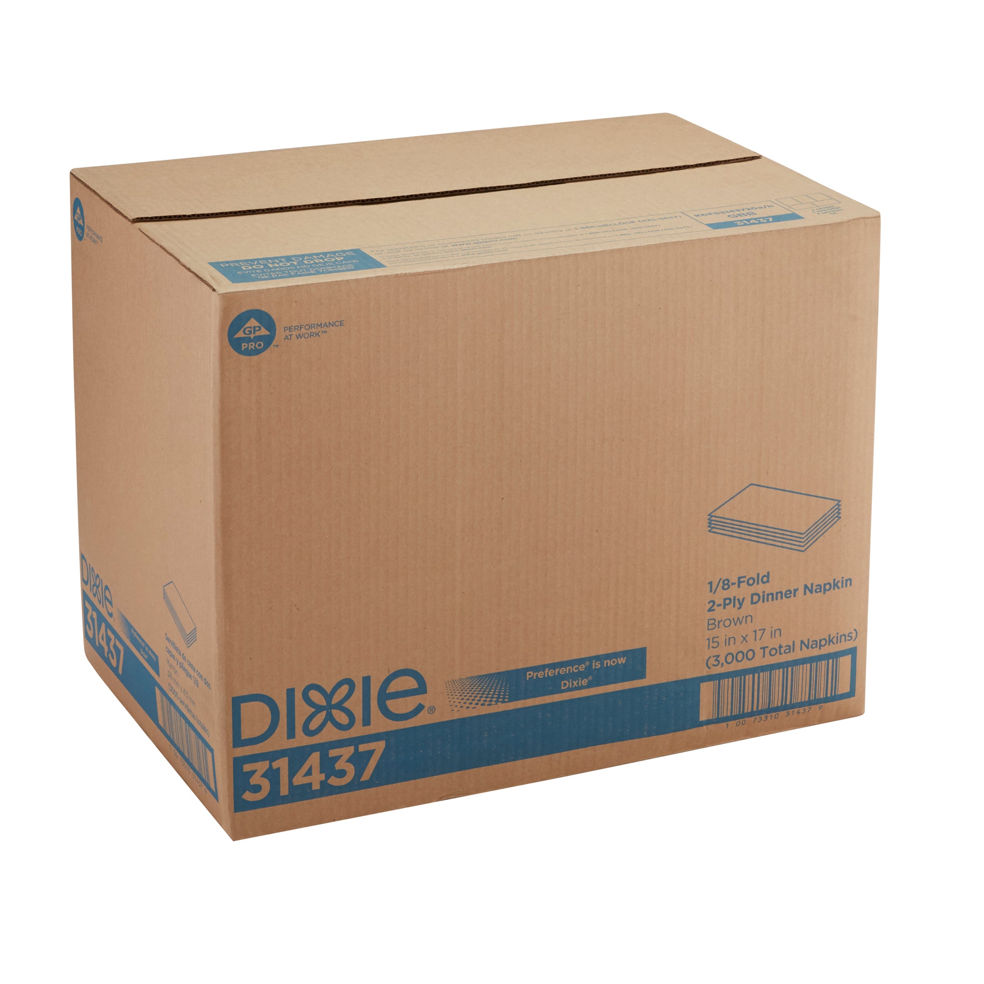 מפית ארוחת ערב דו-שכבתית של DIXIE® קיפול 1/8 מבית GP PRO (ג'ורג'יה פסיפיק), 15 ˟ 16.8 אינץ', חום, 3,000 מפיות בקופסה