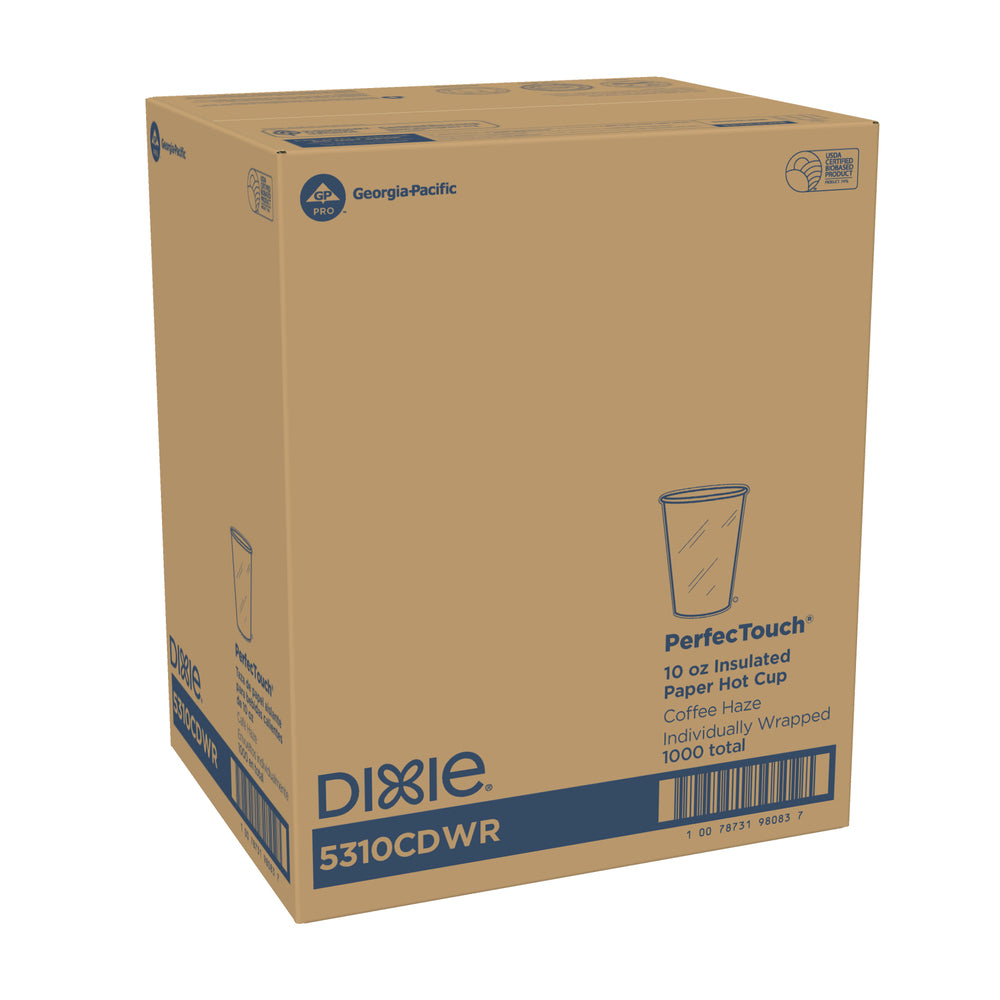 DIXIE® PERFECTOUCH® 10 OZ כוסות קפה חמות מנייר עטופות מבודדות מבית GP PRO, מתאימות למכסים גדולים, ערפל קפה, 1,000 כוסות/מארז