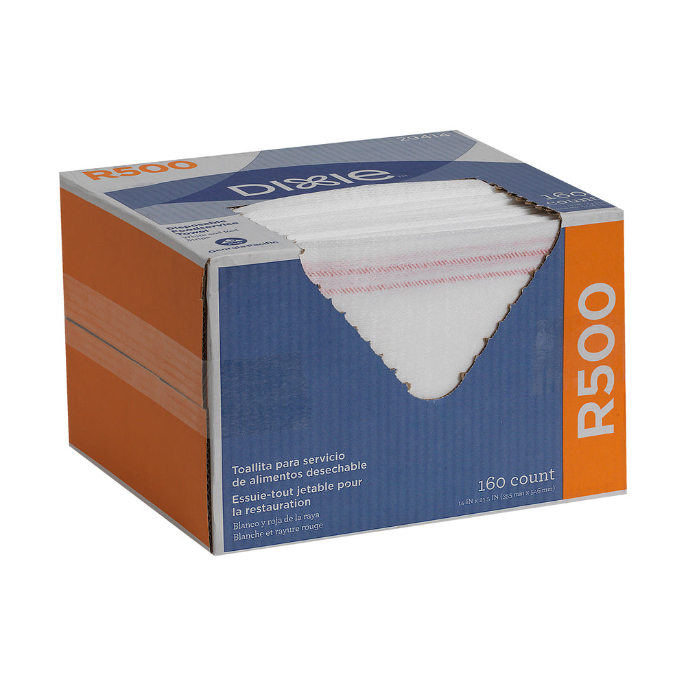 מגבות שירות מזון חד פעמיות DIXIE® R500 מבית GP PRO (ג'ורג'יה פסיפיק), פס לבן ואדום, 160 מגבות בקופסה