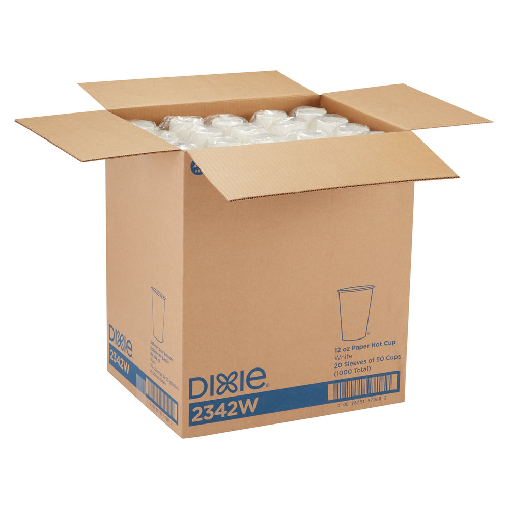 כוסות נייר חמות DIXIE® 12 OZ מבית GP PRO (ג'ורג'יה פסיפיק), מתאימות למכסים גדולים, לבן, 1,000 כוסות לכל מארז