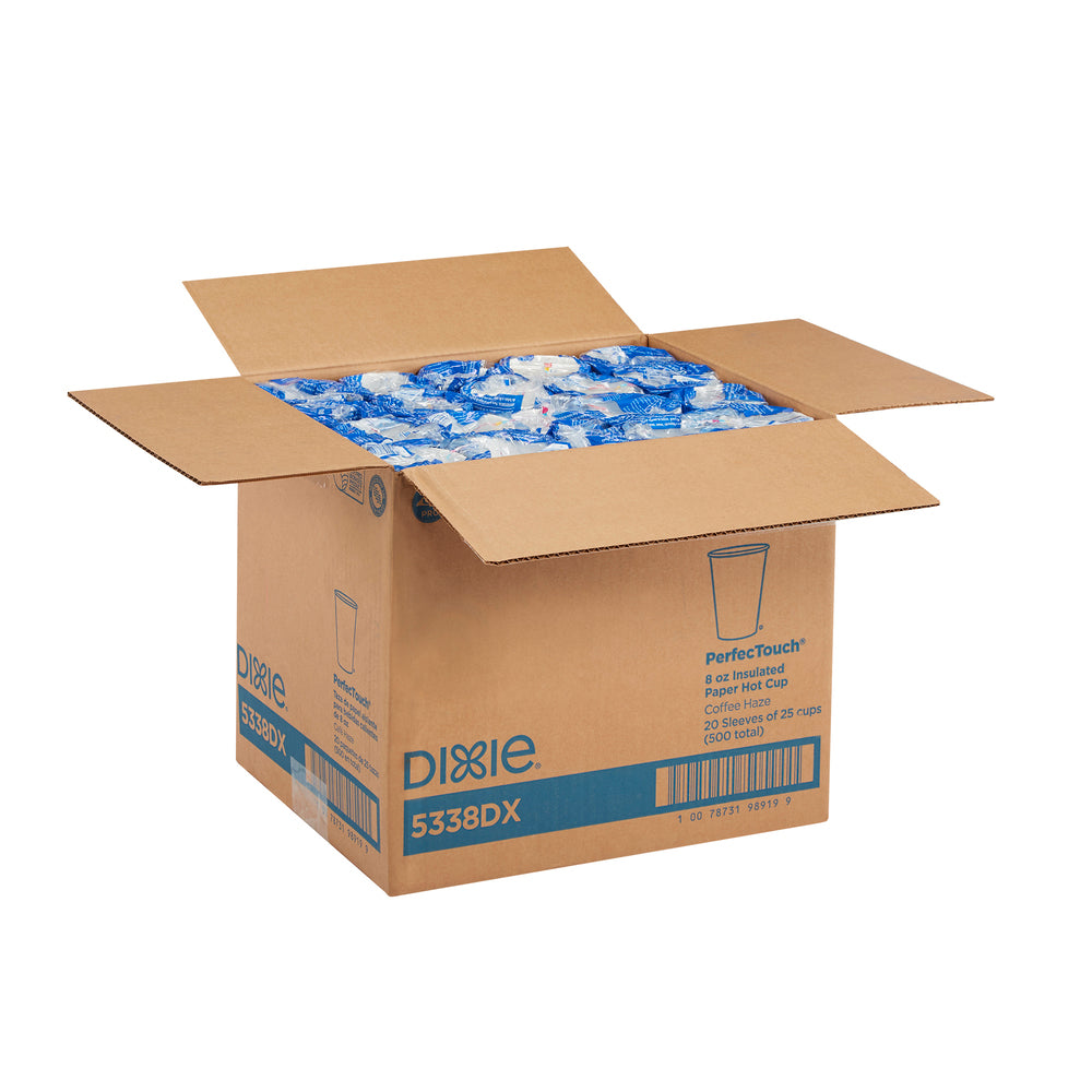 כוסות קפה חמות מנייר מבודד DIXIE® PERFECTOUCH® 8 OZ מבית GP PRO (ג'ורג'יה פסיפיק), מתאימות למכסים קטנים, ערפל קפה, 500 כוסות לכל מארז