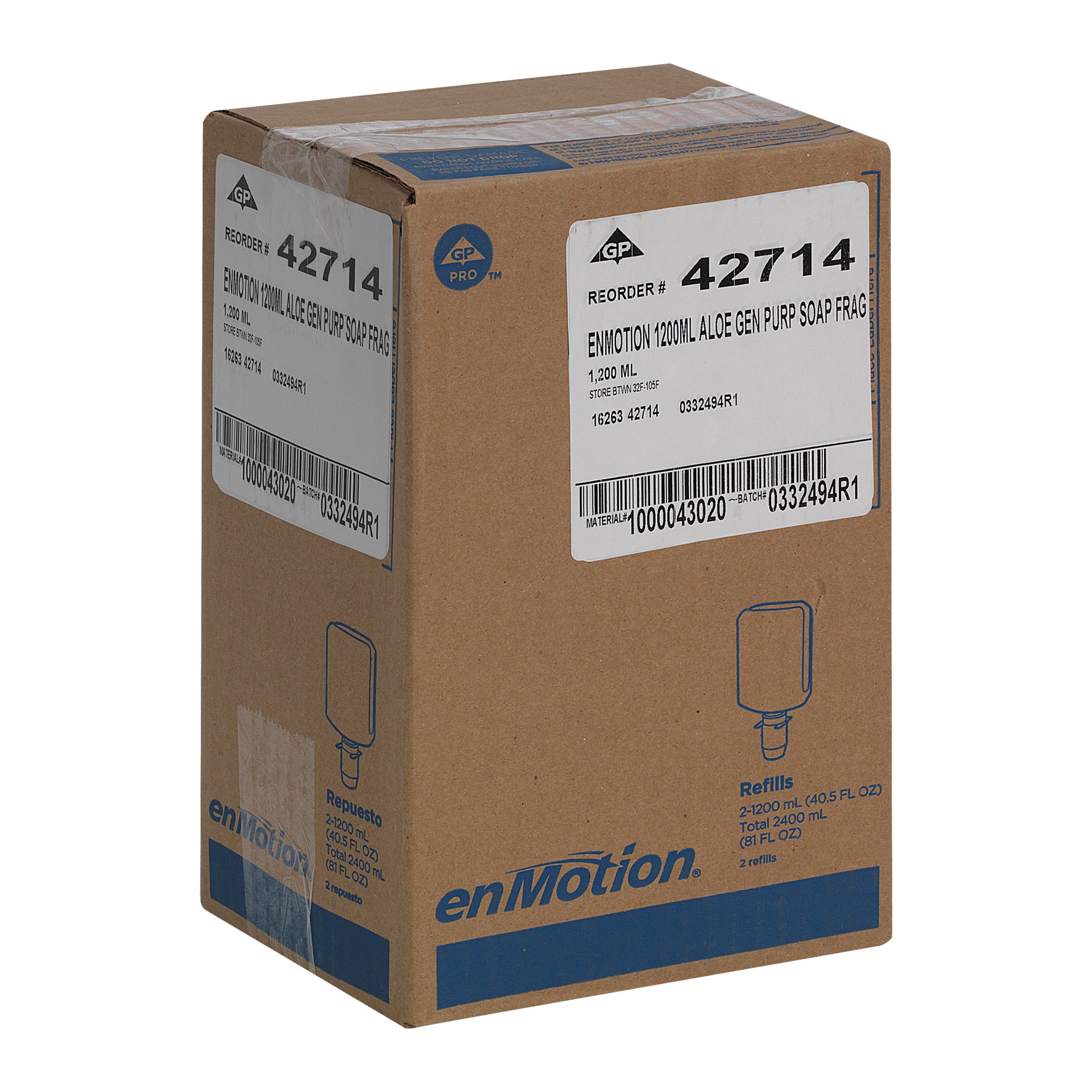 סבון קצף בתוספת קרם לחות ENMOTION® GEN2 מבית GP PRO (ג'ורג'יה פסיפיק), נטול צבע וריח, (2 בקבוקים של 1,200 mL סהכ 2,400 mL), 6,000 שימושים