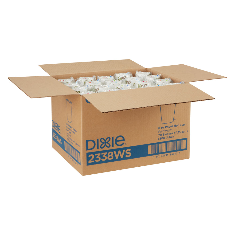 כוסות חמות מנייר DIXIE® 8 OZ מבית GP PRO (ג'ורג'יה פסיפיק), מתאימות למכסים קטנים, איור עלים®, 500 כוסות לכל מארז