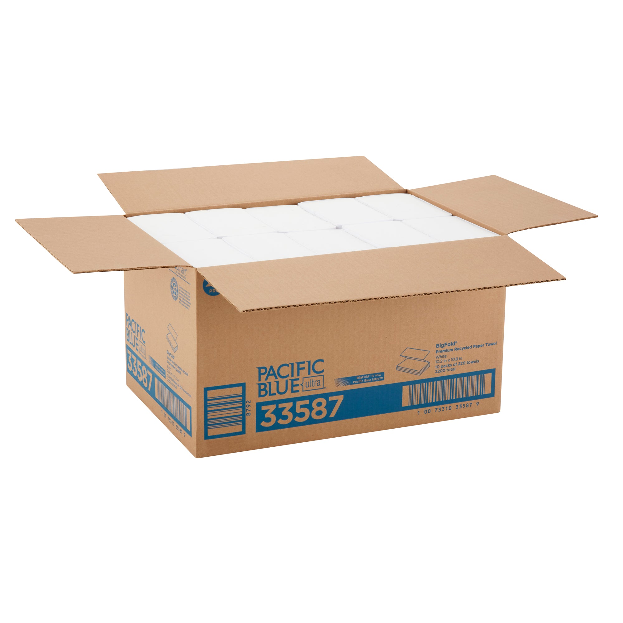 מגבות נייר ממוחזרות פרימיום Pacific Blue Ultra™ BIGFOLD®, לבן, 2,200 מגבות לכל מארז