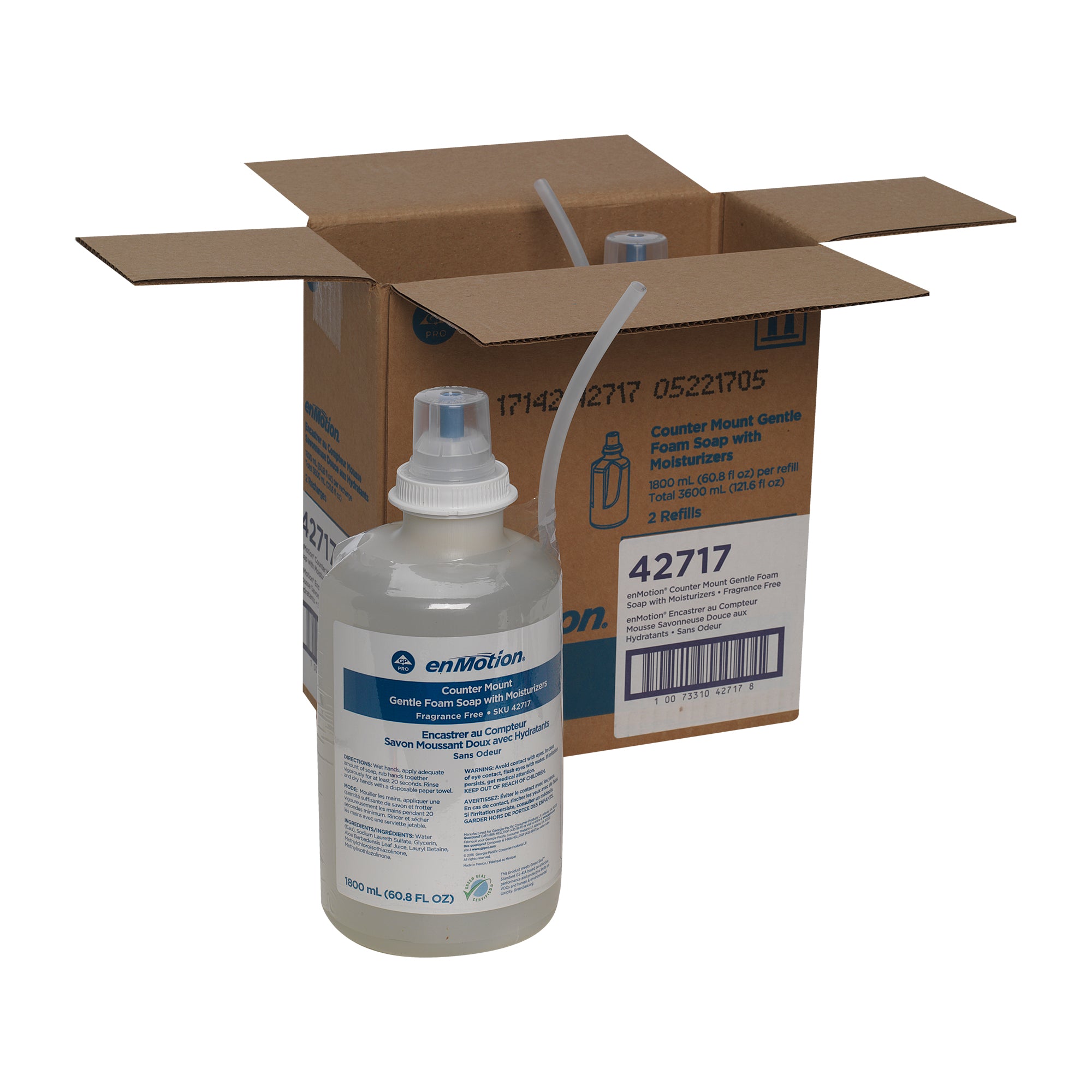 מילוי למתקן סבון עם תושבת לדלפק של ENMOTION® מבית GP PRO (ג'ורג'יה פסיפיק), ללא צבע וניחוח, (2 בקבוקים של 1800 mL סהכ 3600 mL)