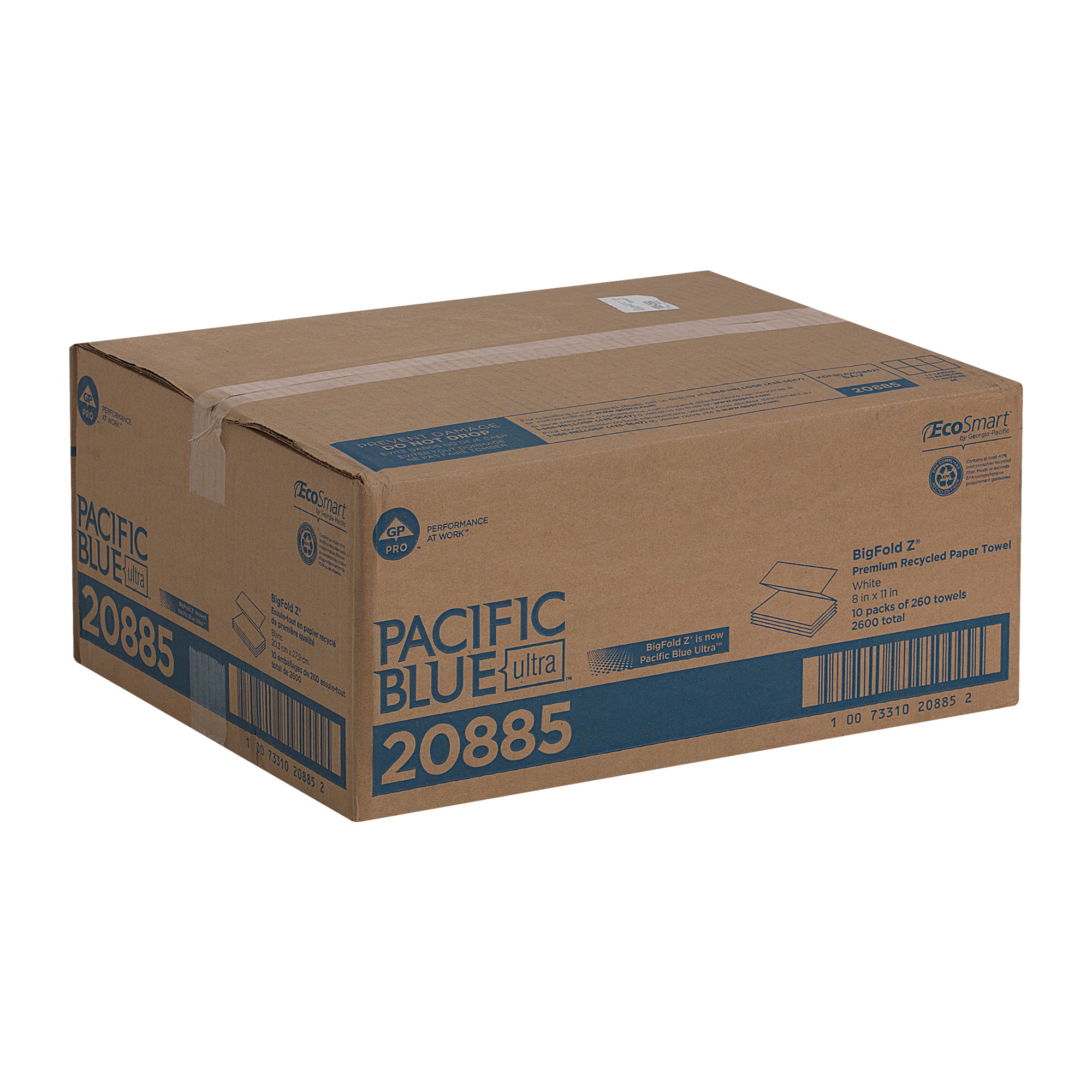 מגבת נייר Pacific Blue Ultra™ בקיפול Z (בעבר BIGFOLD® Z), לבן, 2,600 מגבות לכל מארז