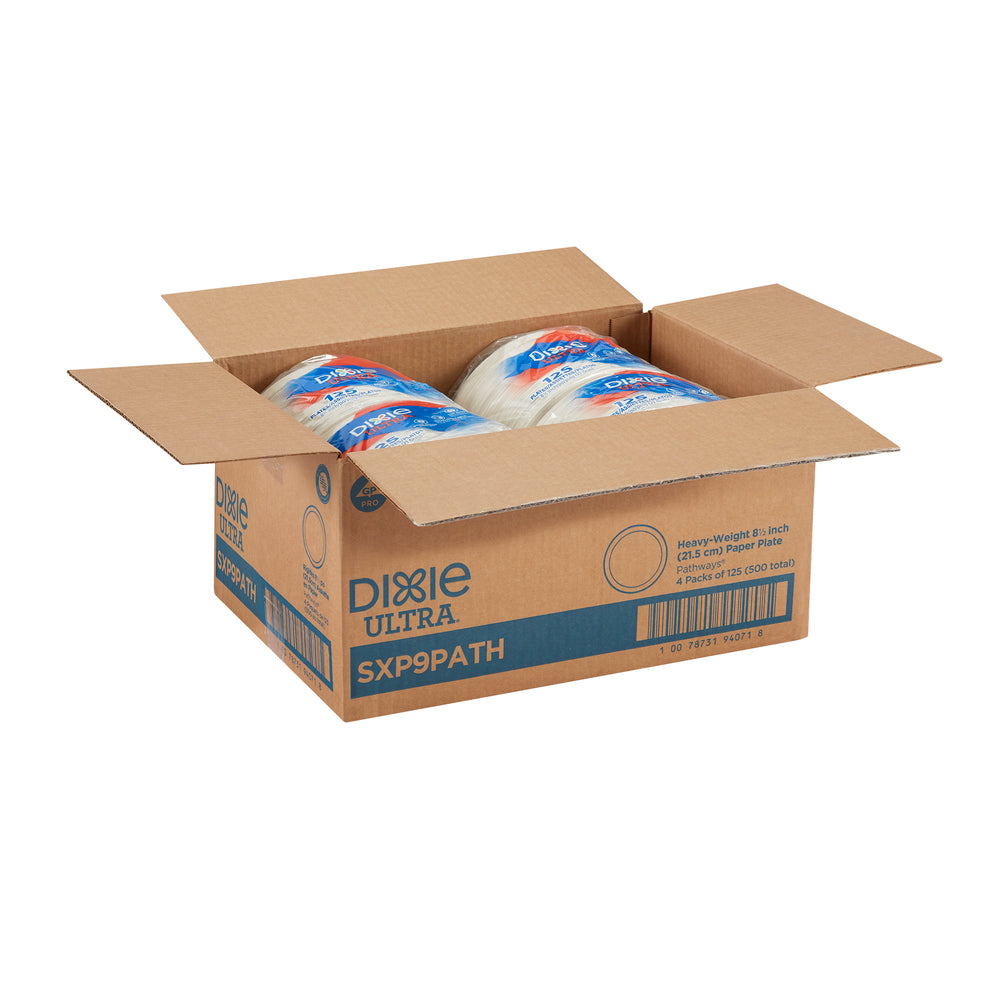 צלחות נייר עבות במיוחד (IN 8 1/2) מסדרת DIXIE ULTRA® מבית GP PRO (ג'ורג'יה-פסיפיק), איור עלים®, (4 חבילות של 125 צלחות סהכ 500 צלחות)