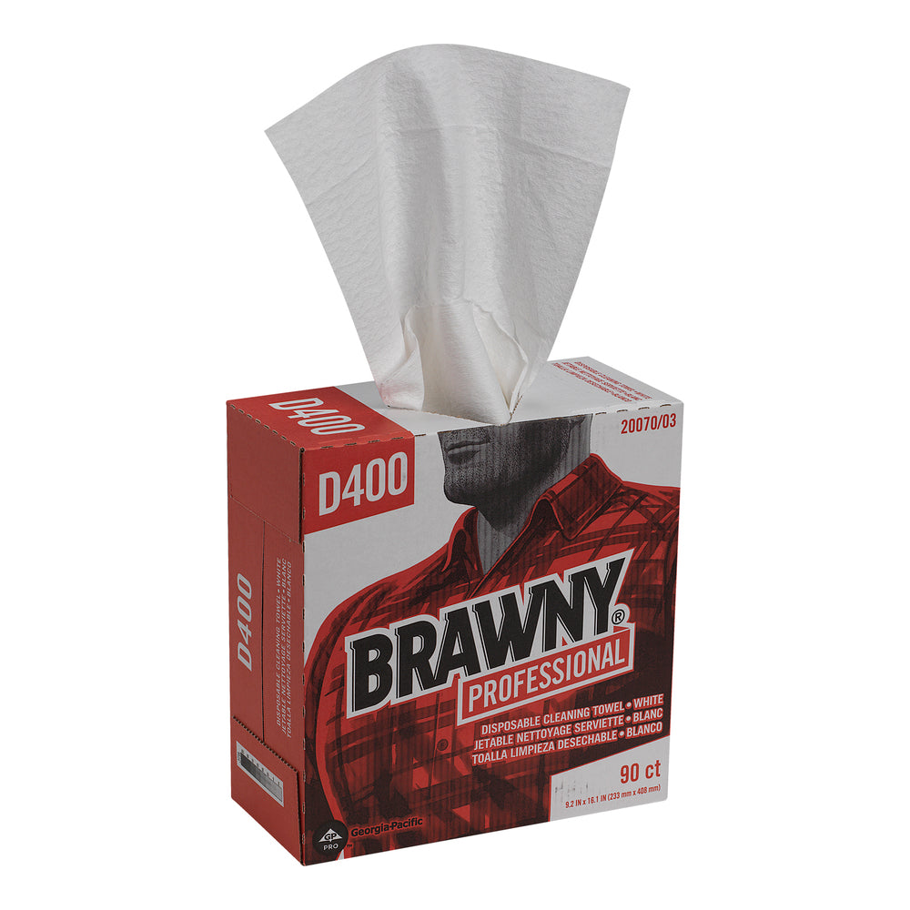 מגבות ניקוי חד פעמיות BRAWNY® PROFESSIONAL D400, קופסה גבוהה, לבן, (10 קופסאות של 90 מגבות סהכ 900 מגבות)