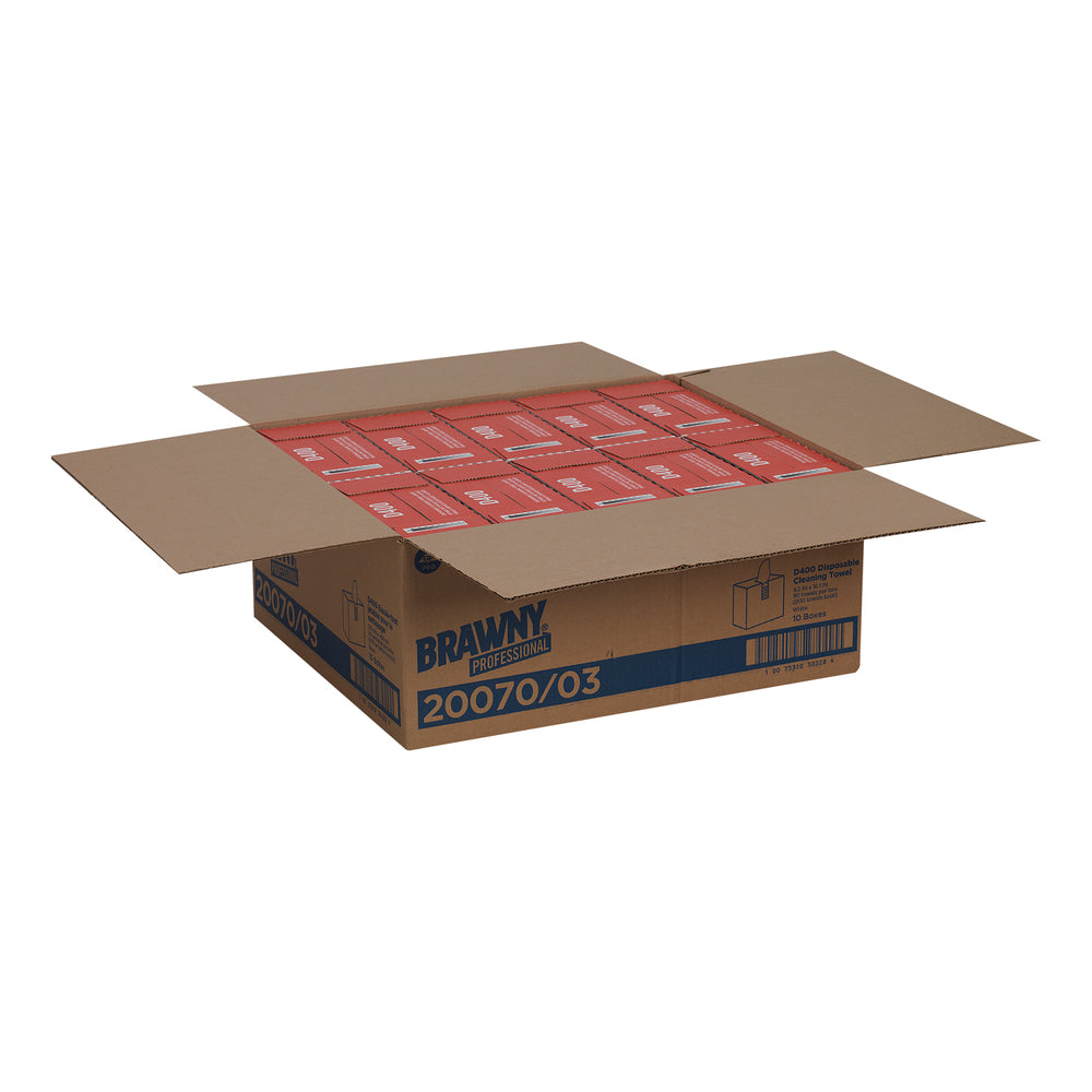 מגבות ניקוי חד פעמיות BRAWNY® PROFESSIONAL D400, קופסה גבוהה, לבן, (10 קופסאות של 90 מגבות סהכ 900 מגבות)