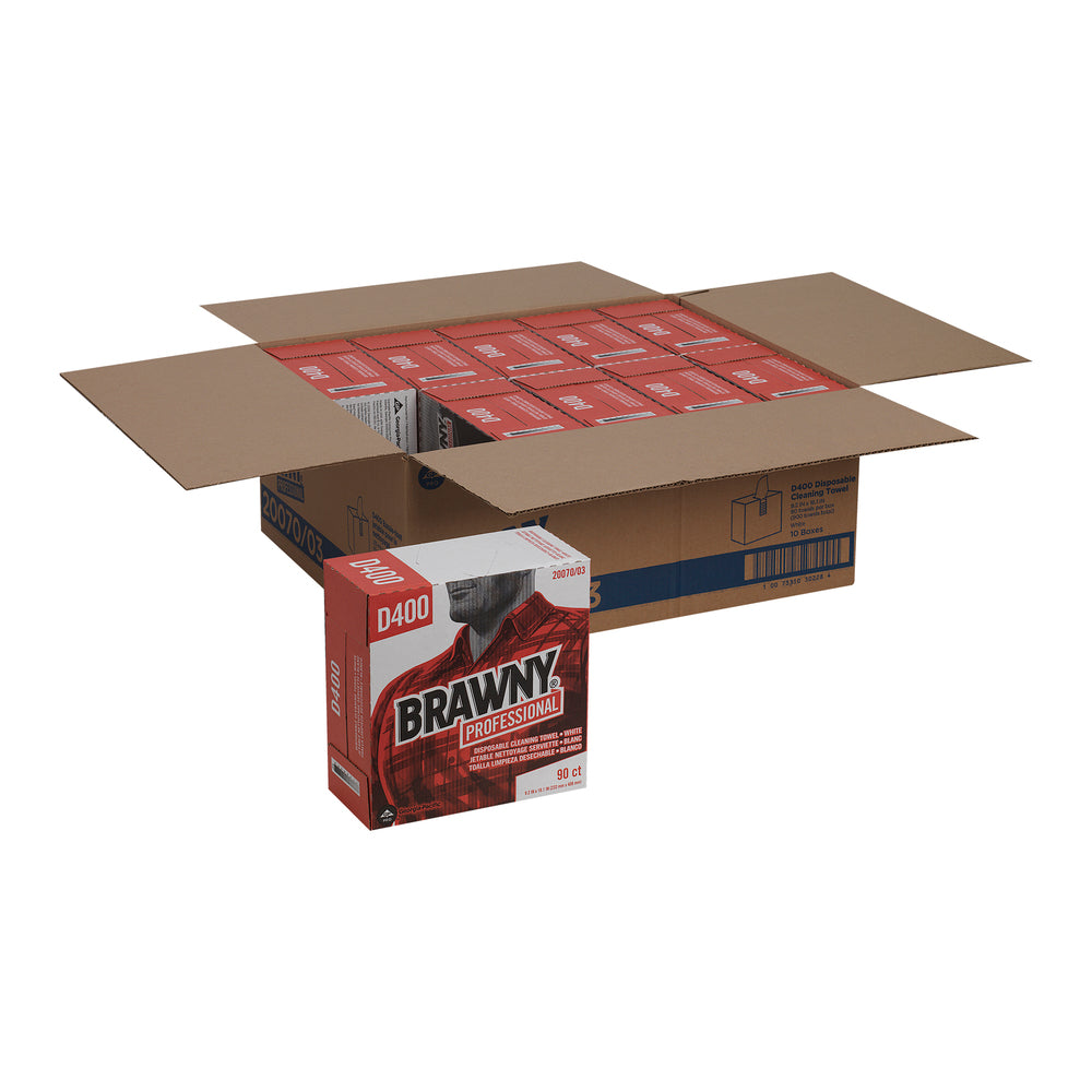מגבות ניקוי חד פעמיות BRAWNY® PROFESSIONAL D400, קופסה גבוהה, לבן, (10 קופסאות של 90 מגבות סהכ 900 מגבות)