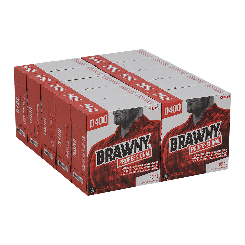 מגבות ניקוי חד פעמיות BRAWNY® PROFESSIONAL D400, קופסה גבוהה, לבן, (10 קופסאות של 90 מגבות סהכ 900 מגבות)