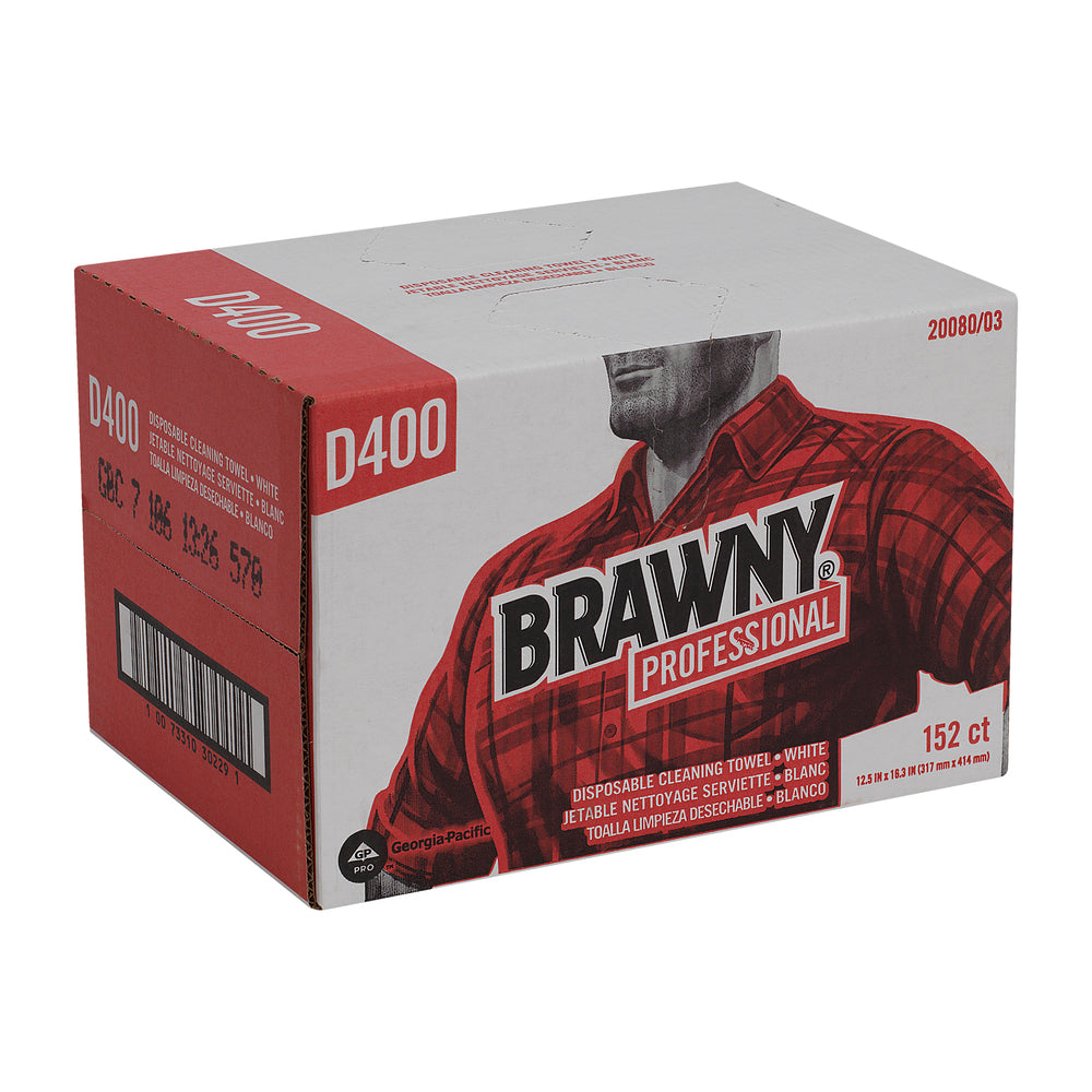 מגבות ניקוי חד פעמיות BRAWNY® PROFESSIONAL D400 מבית GP PRO (ג'ורג'יה פסיפיק), מארז נוחות, לבן, 152 מגבות לכל מארז