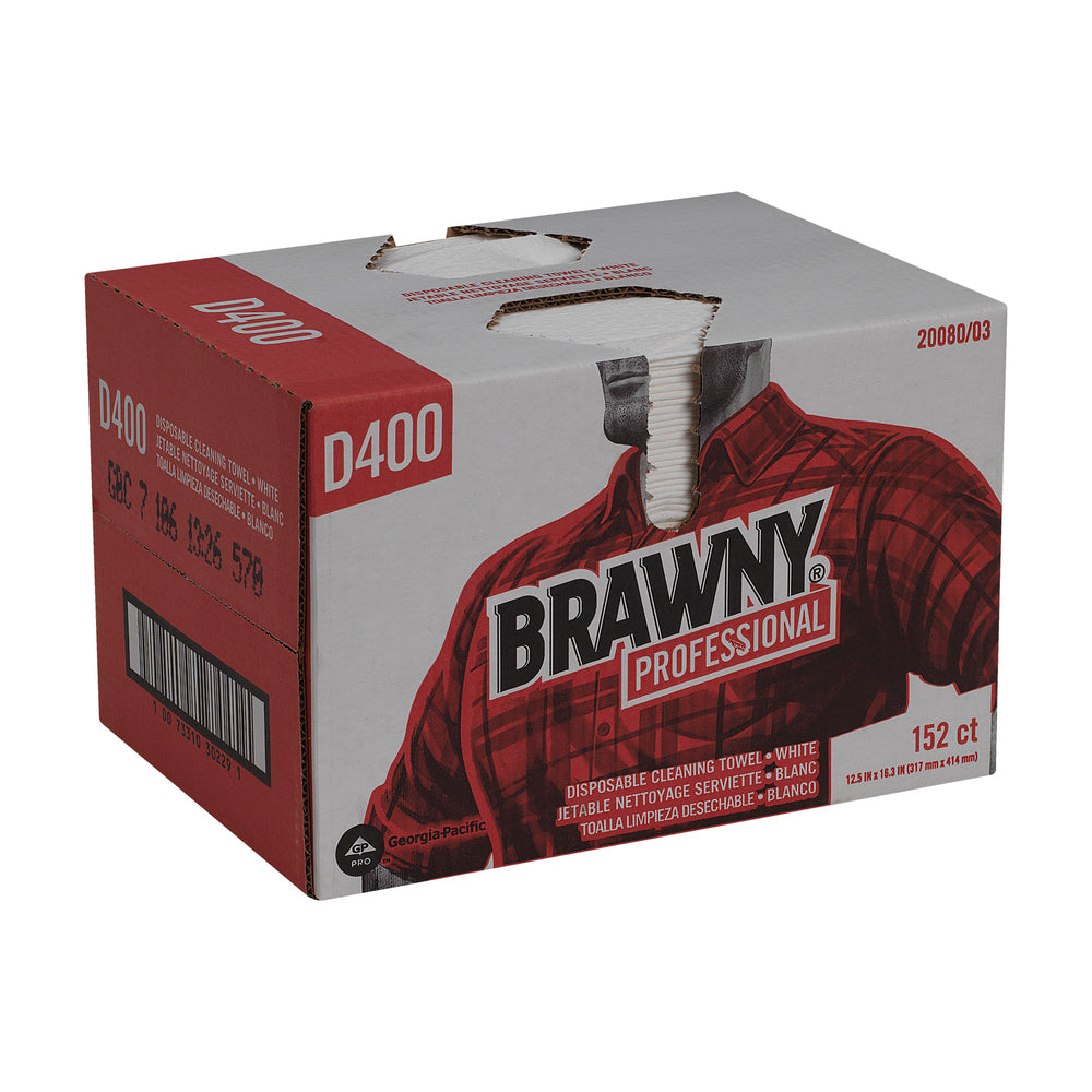 מגבות ניקוי חד פעמיות BRAWNY® PROFESSIONAL D400 מבית GP PRO (ג'ורג'יה פסיפיק), מארז נוחות, לבן, 152 מגבות לכל מארז