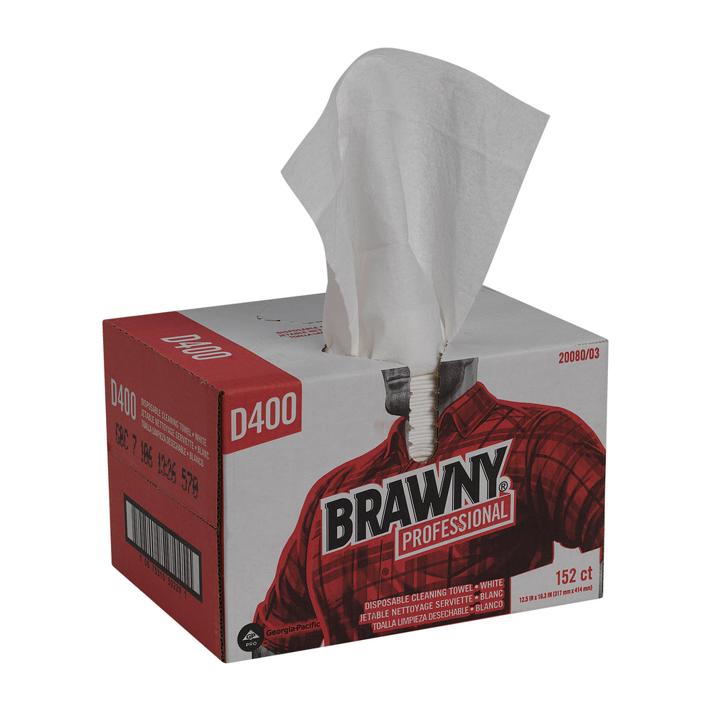 מגבות ניקוי חד פעמיות BRAWNY® PROFESSIONAL D400 מבית GP PRO (ג'ורג'יה פסיפיק), מארז נוחות, לבן, 152 מגבות לכל מארז