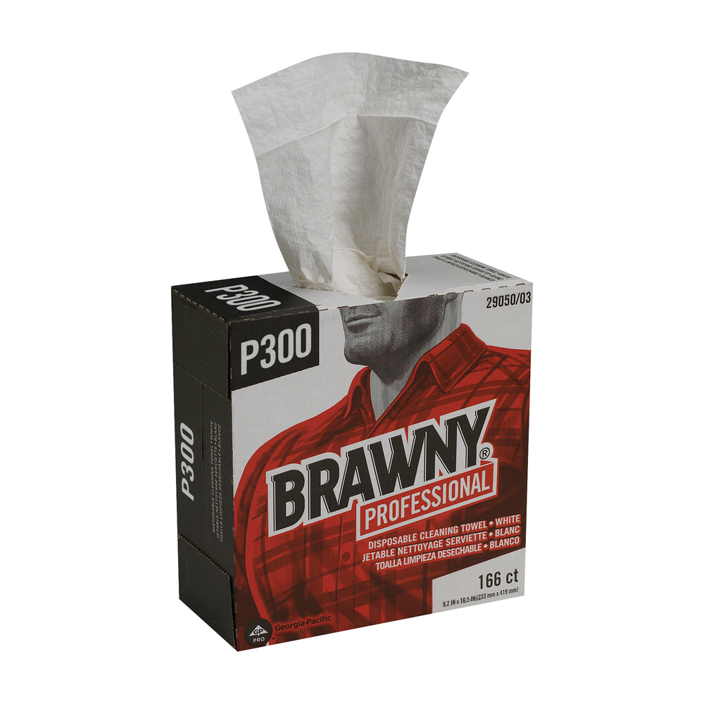 מגבות ניקוי חד פעמיות BRAWNY® PROFESSIONAL P300 מבית GP PRO (ג'ורג'יה פסיפיק), קופסה גבוהה, לבן, (5 קופסאות של 166 מגבות סהכ 830 מגבות)