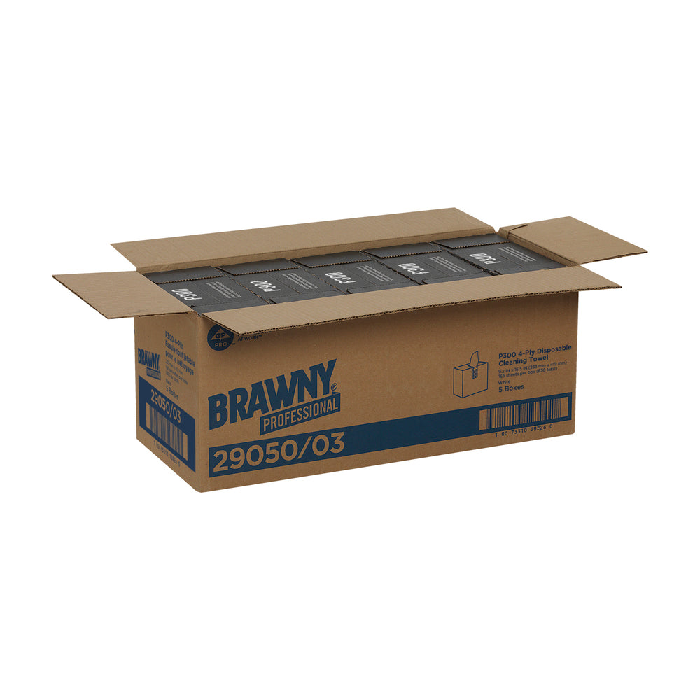 מגבות ניקוי חד פעמיות BRAWNY® PROFESSIONAL P300 מבית GP PRO (ג'ורג'יה פסיפיק), קופסה גבוהה, לבן, (5 קופסאות של 166 מגבות סהכ 830 מגבות)