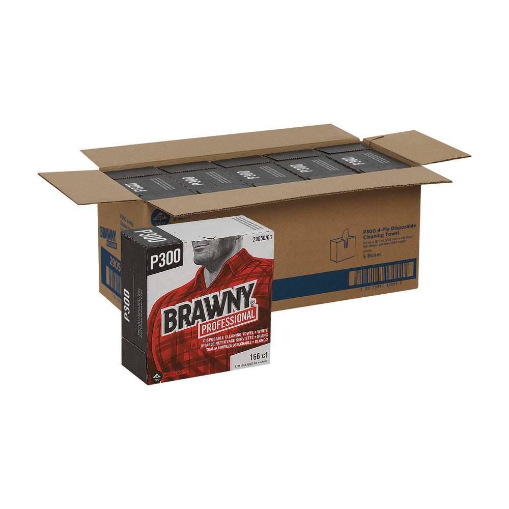 מגבות ניקוי חד פעמיות BRAWNY® PROFESSIONAL P300 מבית GP PRO (ג'ורג'יה פסיפיק), קופסה גבוהה, לבן, (5 קופסאות של 166 מגבות סהכ 830 מגבות)