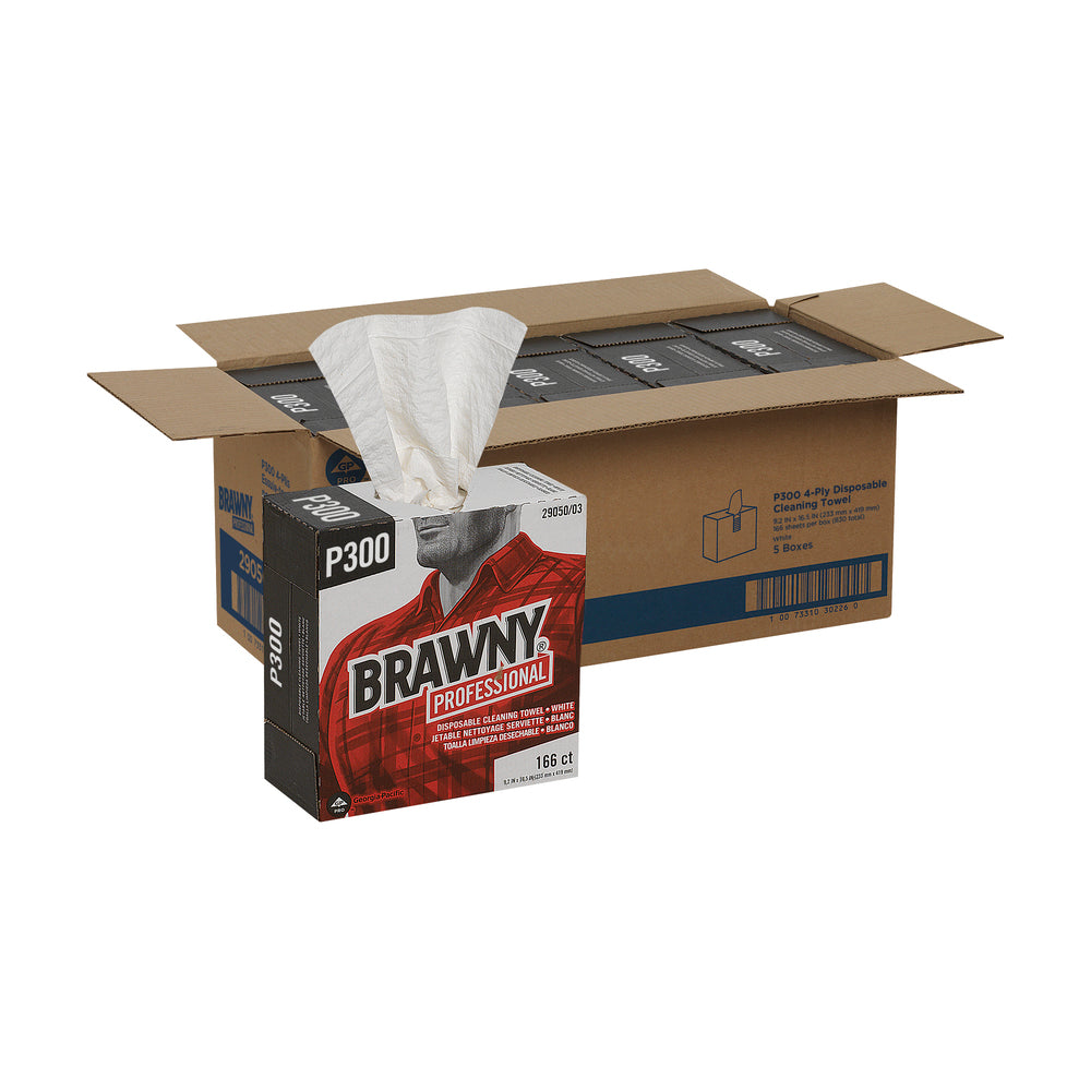 מגבות ניקוי חד פעמיות BRAWNY® PROFESSIONAL P300 מבית GP PRO (ג'ורג'יה פסיפיק), קופסה גבוהה, לבן, (5 קופסאות של 166 מגבות סהכ 830 מגבות)