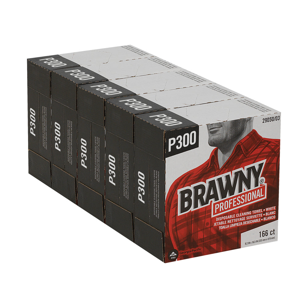 מגבות ניקוי חד פעמיות BRAWNY® PROFESSIONAL P300 מבית GP PRO (ג'ורג'יה פסיפיק), קופסה גבוהה, לבן, (5 קופסאות של 166 מגבות סהכ 830 מגבות)